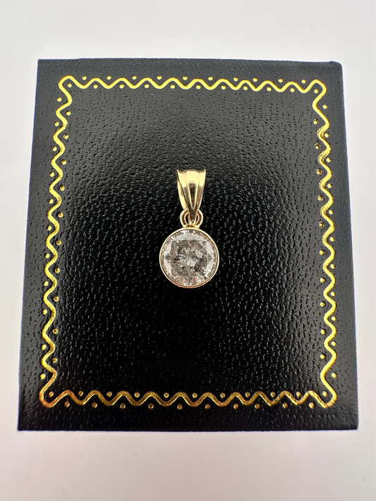 Natural salt and pepper diamond bezel set pendant - 1.10ct in 14k yellow gold
