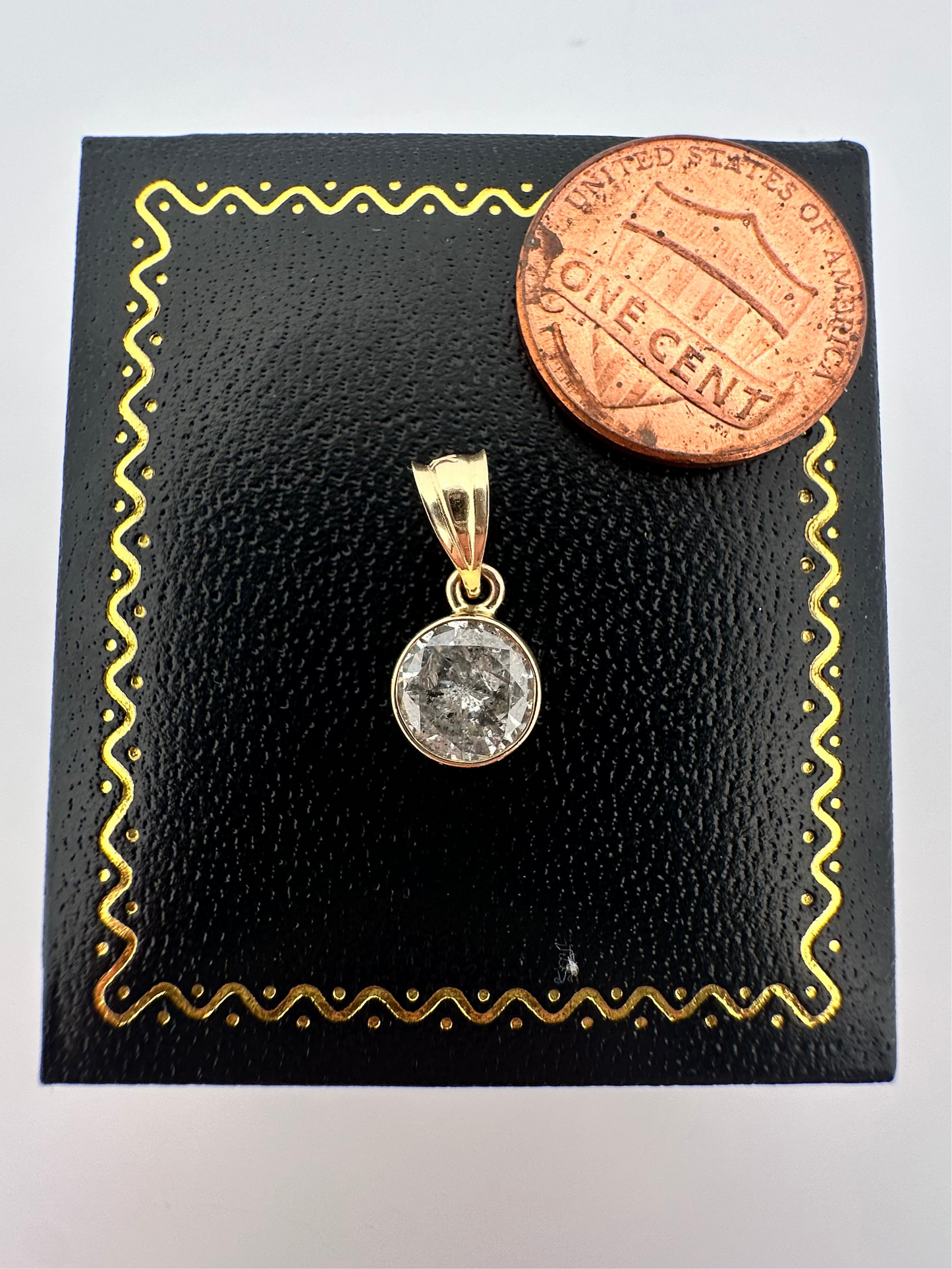 Natural salt and pepper diamond bezel set pendant - 1.10ct in 14k yellow gold