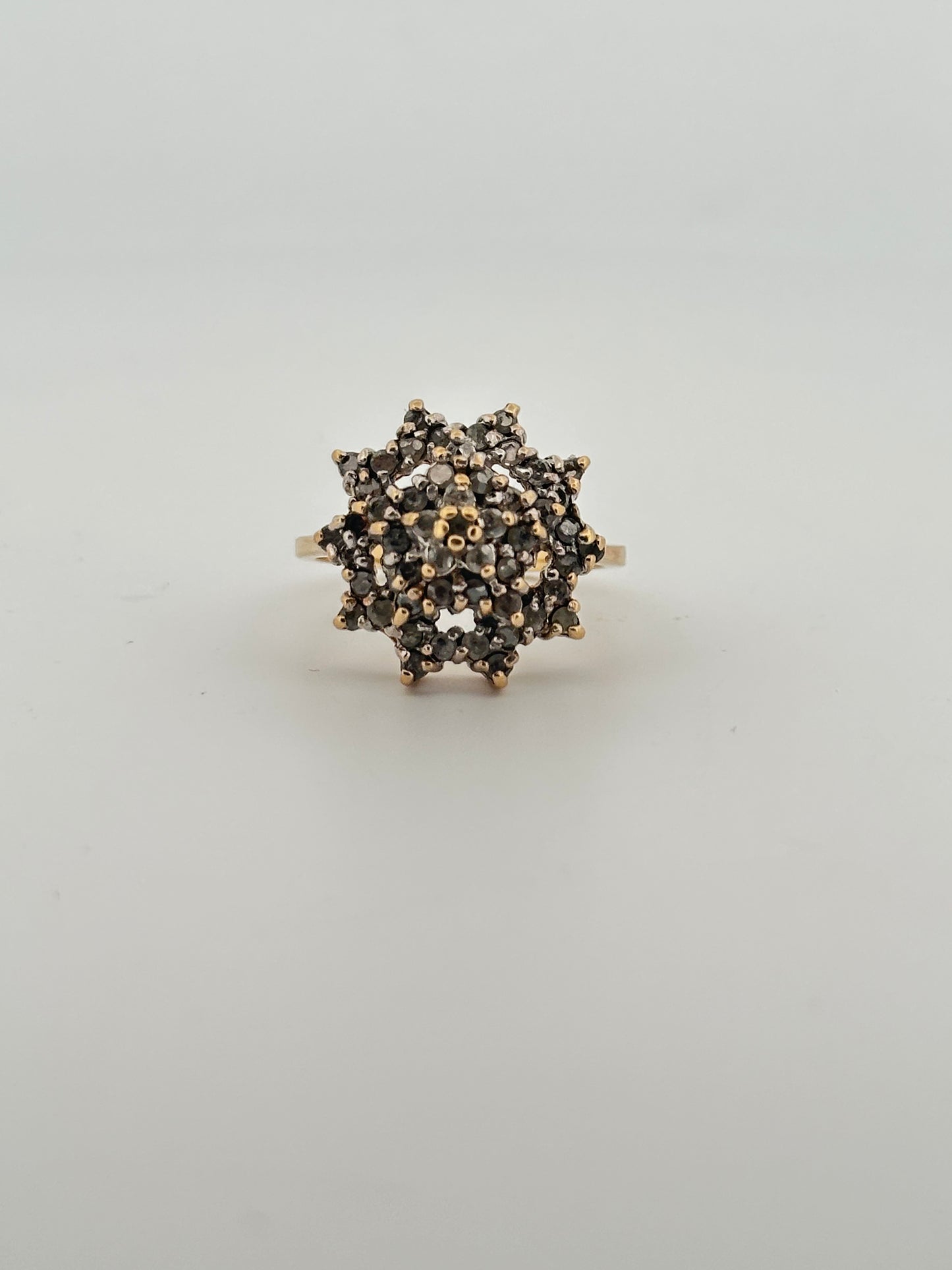 Vintage 14k natural salt and pepper diamond cocktail ring