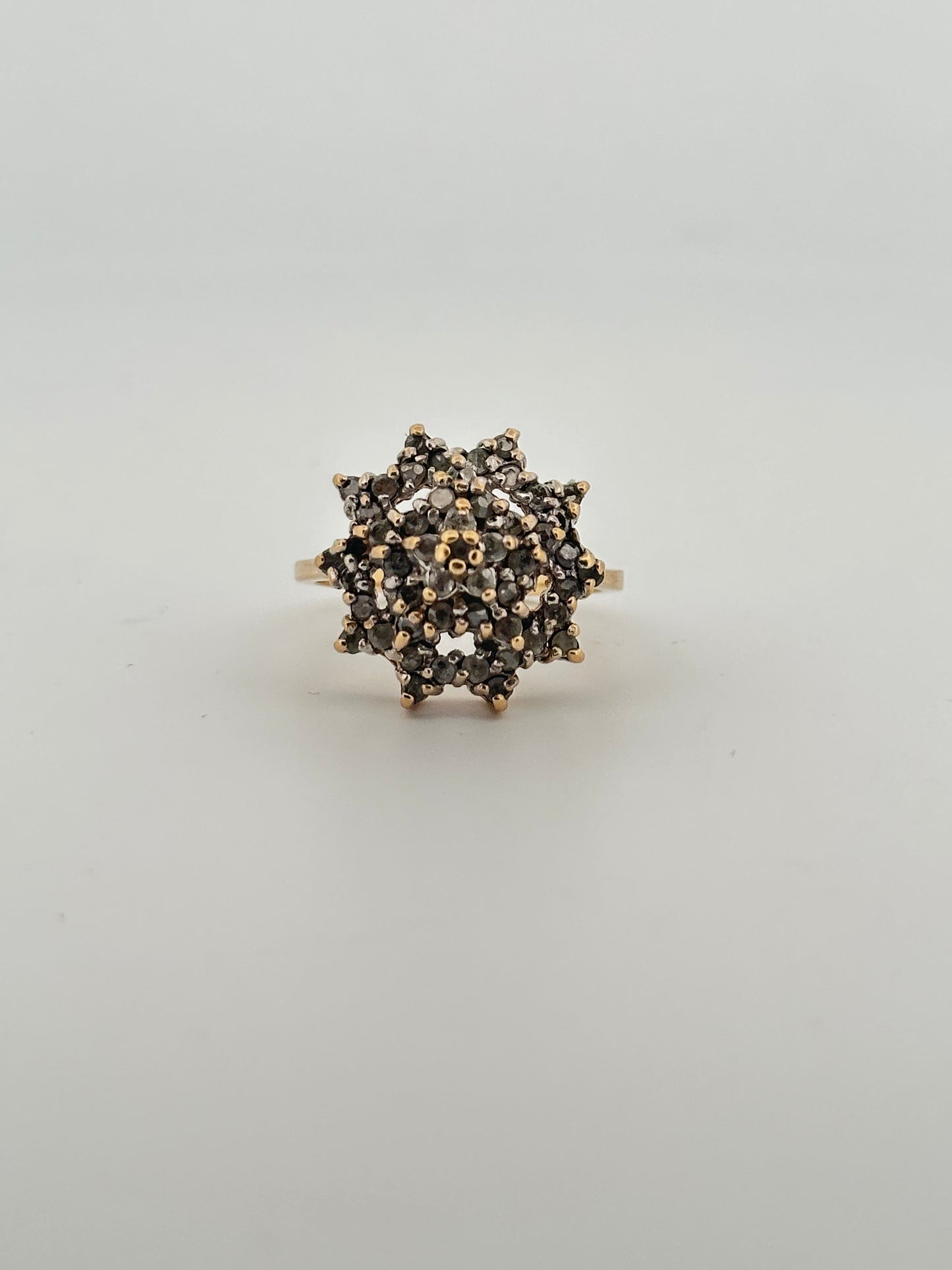 Vintage 14k natural salt and pepper diamond cocktail ring