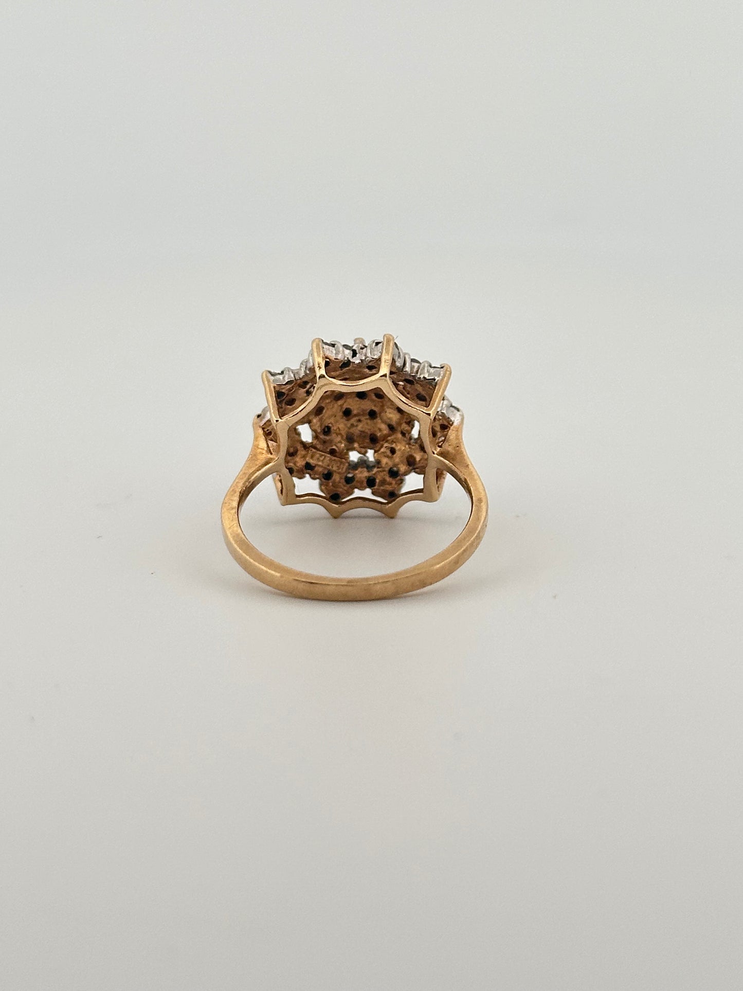 Vintage 14k natural salt and pepper diamond cocktail ring