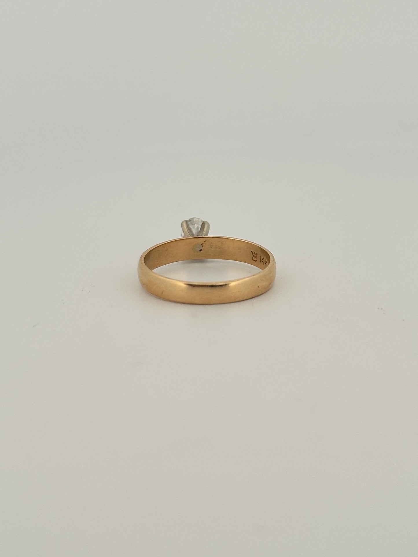 Vintage natural cut oval diamond solitaire ring on thick 14k yellow gold band