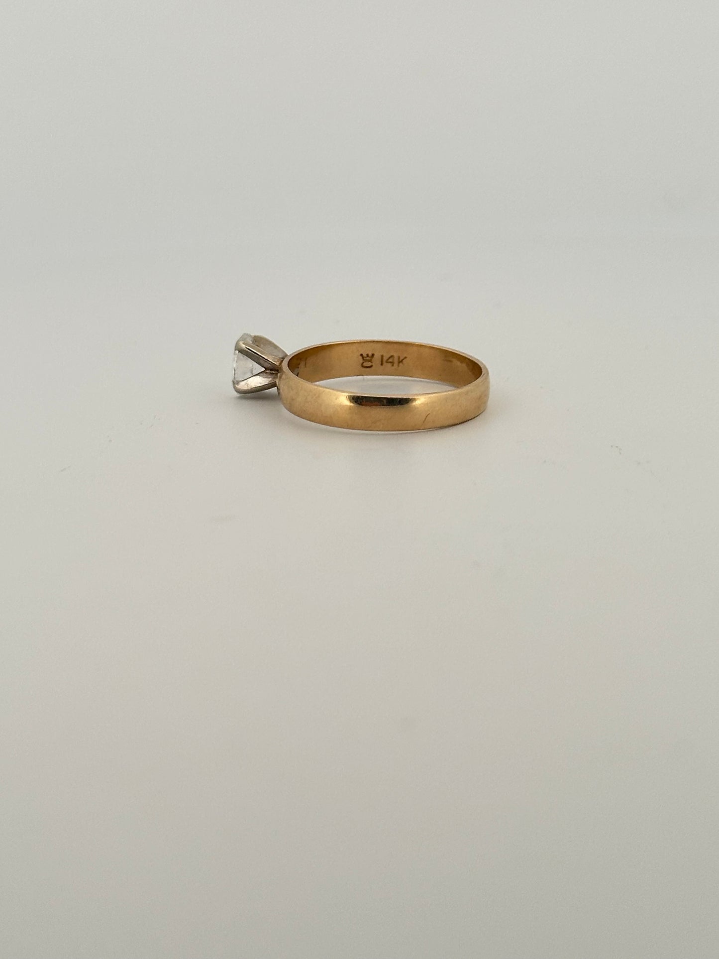 Vintage natural cut oval diamond solitaire ring on thick 14k yellow gold band