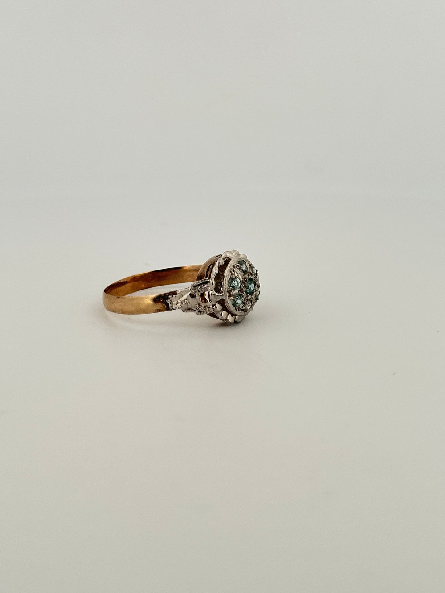 Antique two toned blue zircon band in 14k gold