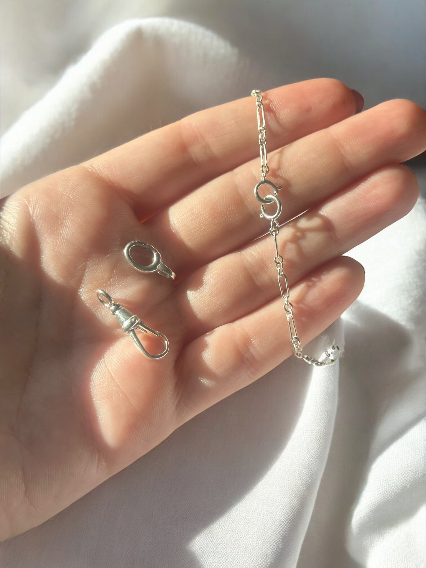 Fob clip charm holder necklace in 925 Sterling silver