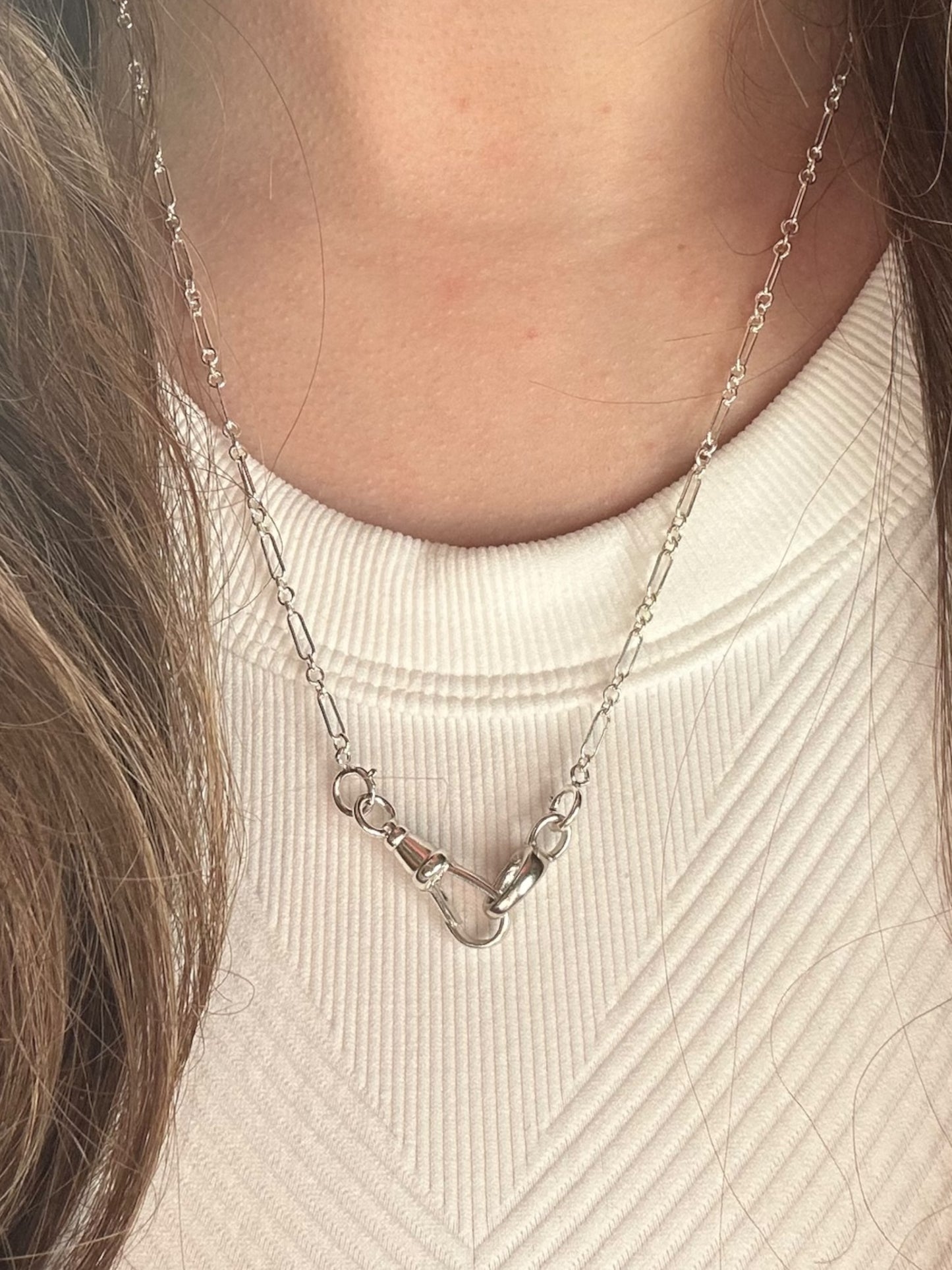 Fob clip charm holder necklace in 925 Sterling silver