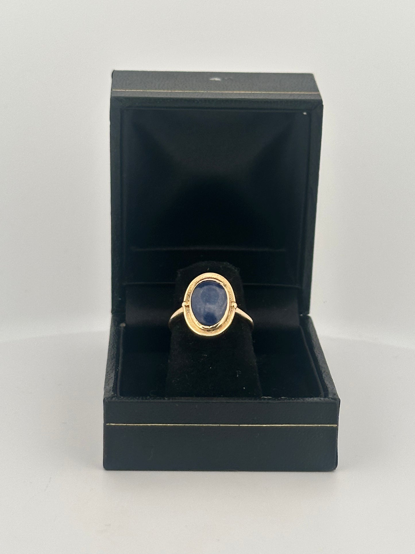 Unheated natural 2ct Burmese sapphire cabochon ring in 10k yellow gold bezel setting