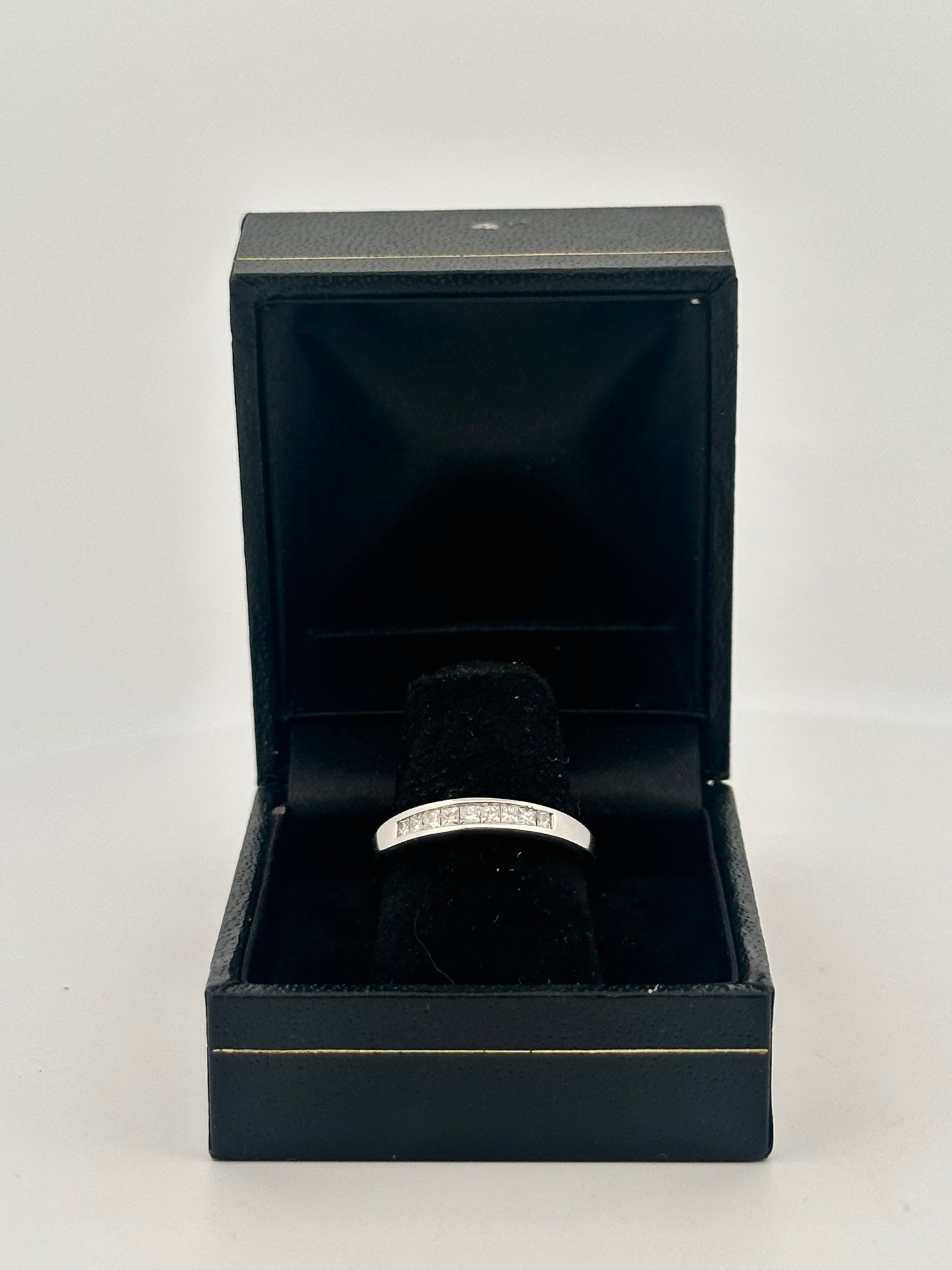 Natural princess cut diamond half eternity band in 14k white gold