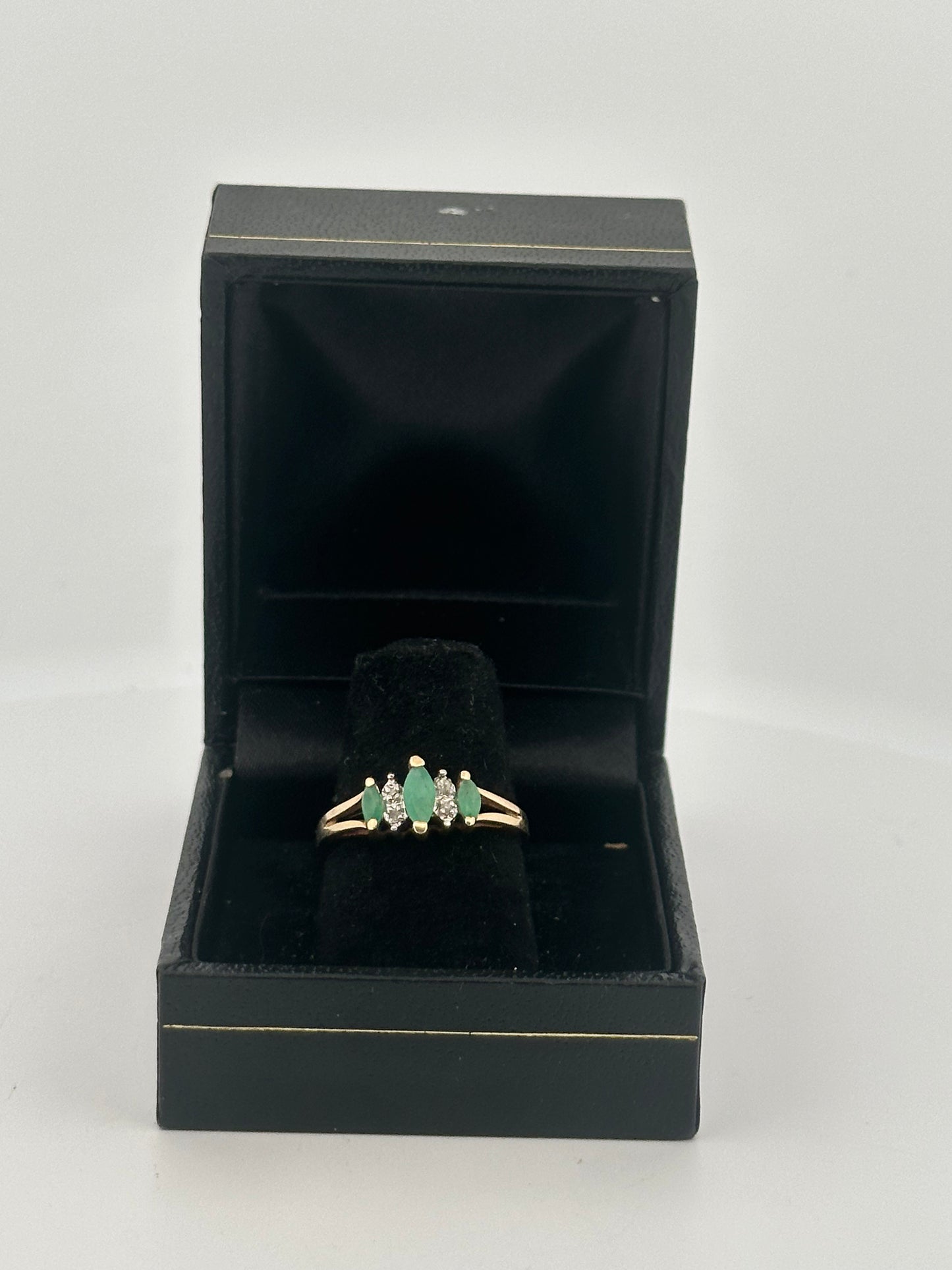 Vintage emerald and diamond ring in 10k yellow gold circa 1970s