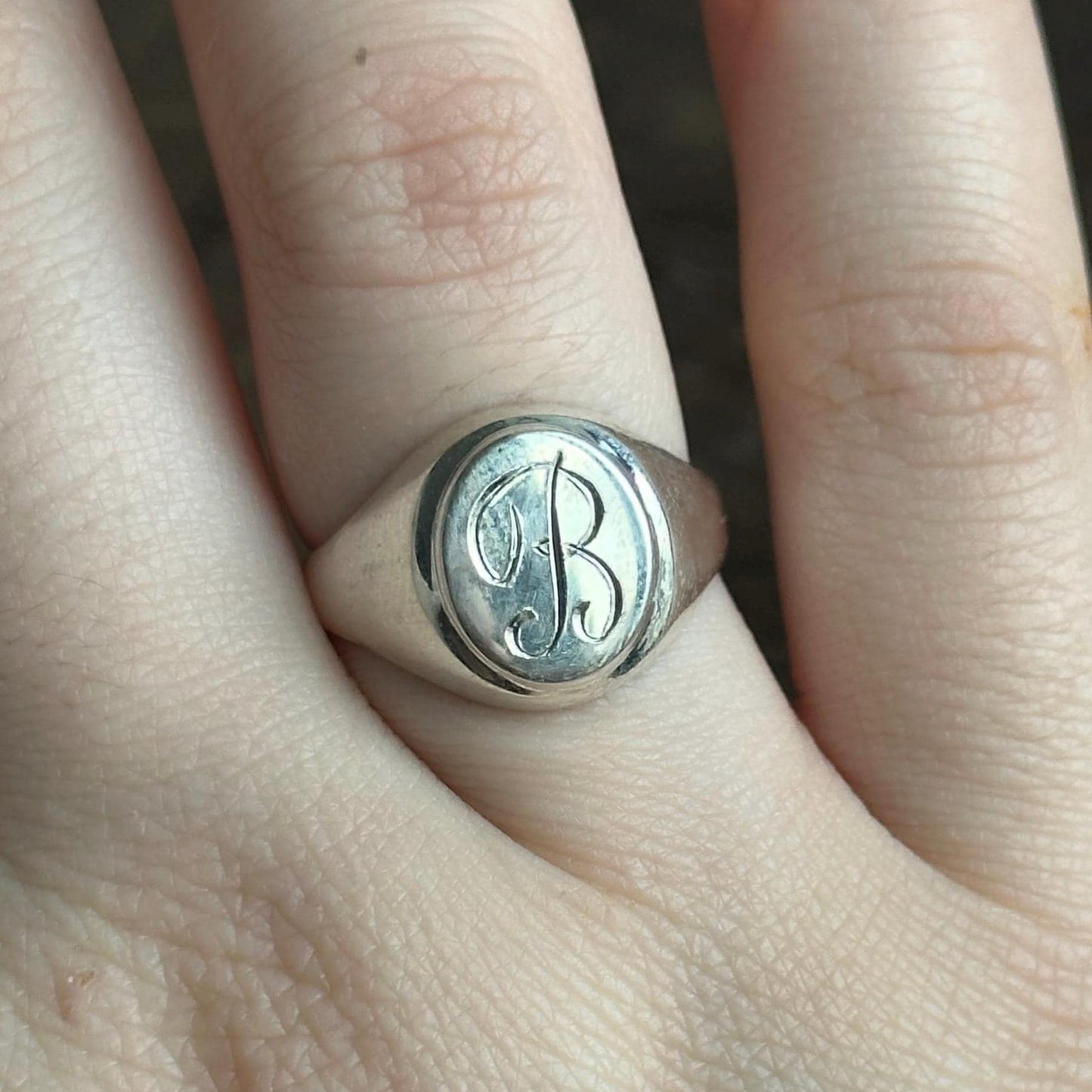 custom hand engraved signet ring - vintage sterling silver initial ring