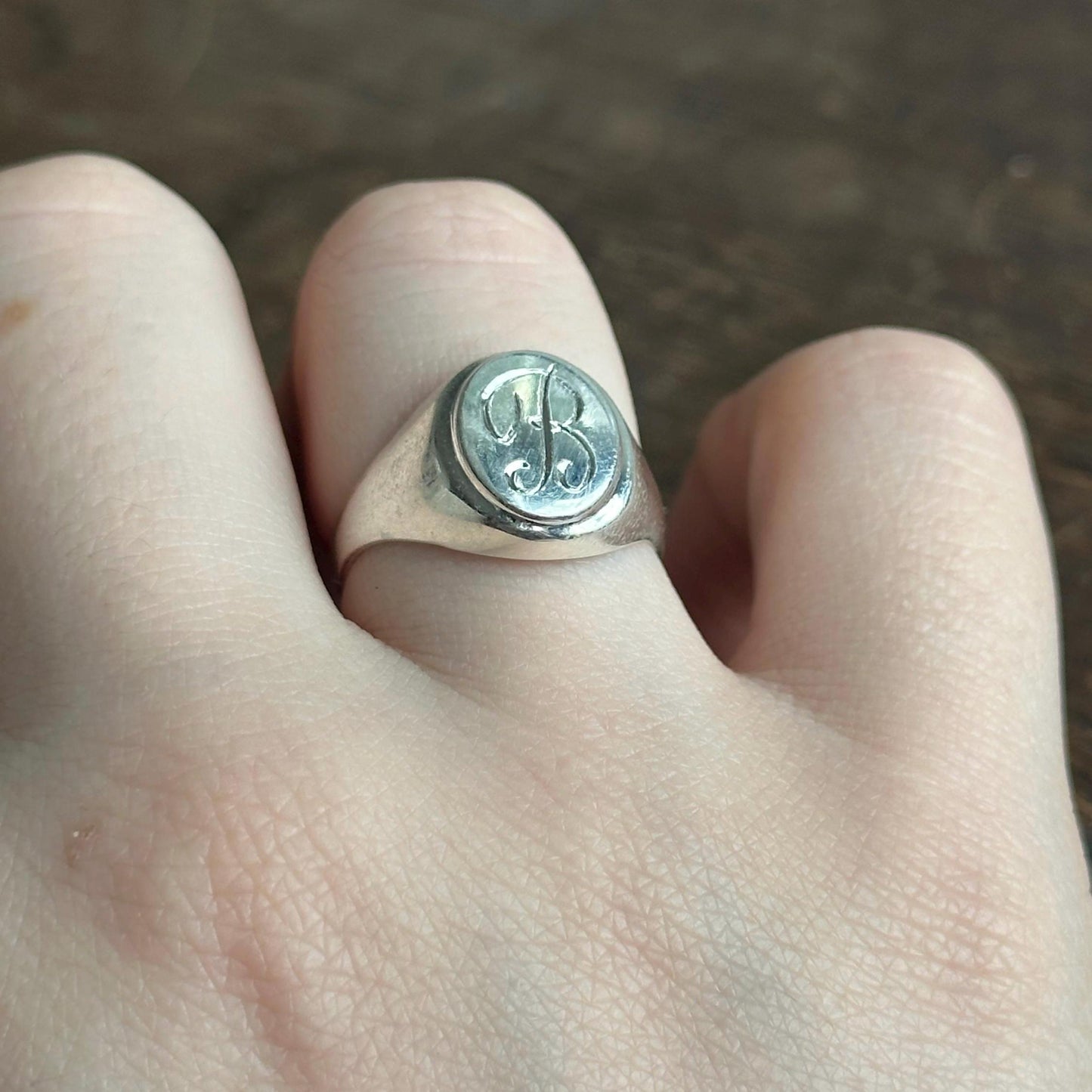 custom hand engraved signet ring - vintage sterling silver initial ring