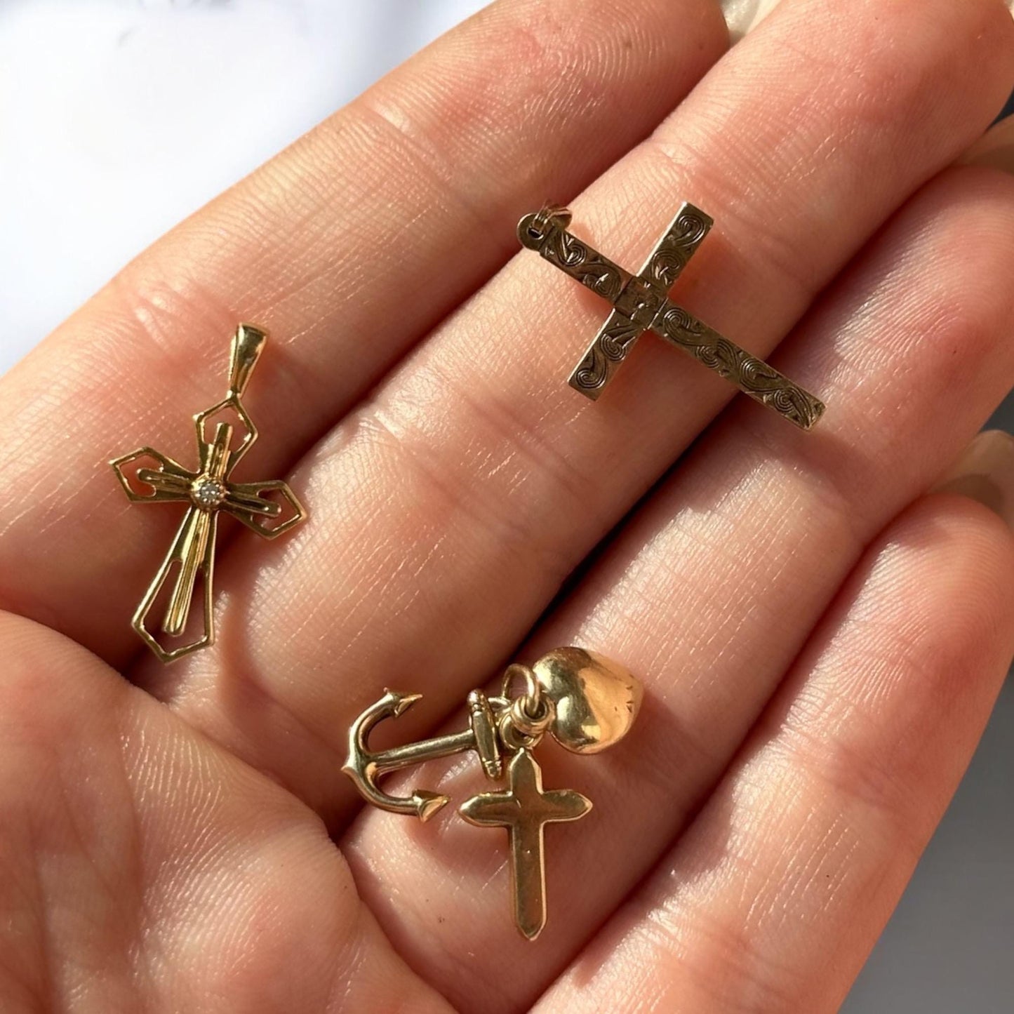 vintage 14k solid gold cross pendants