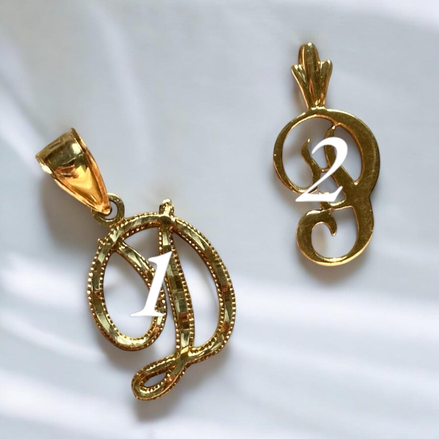 vintage 14k initial charms - D pendant and P pendant