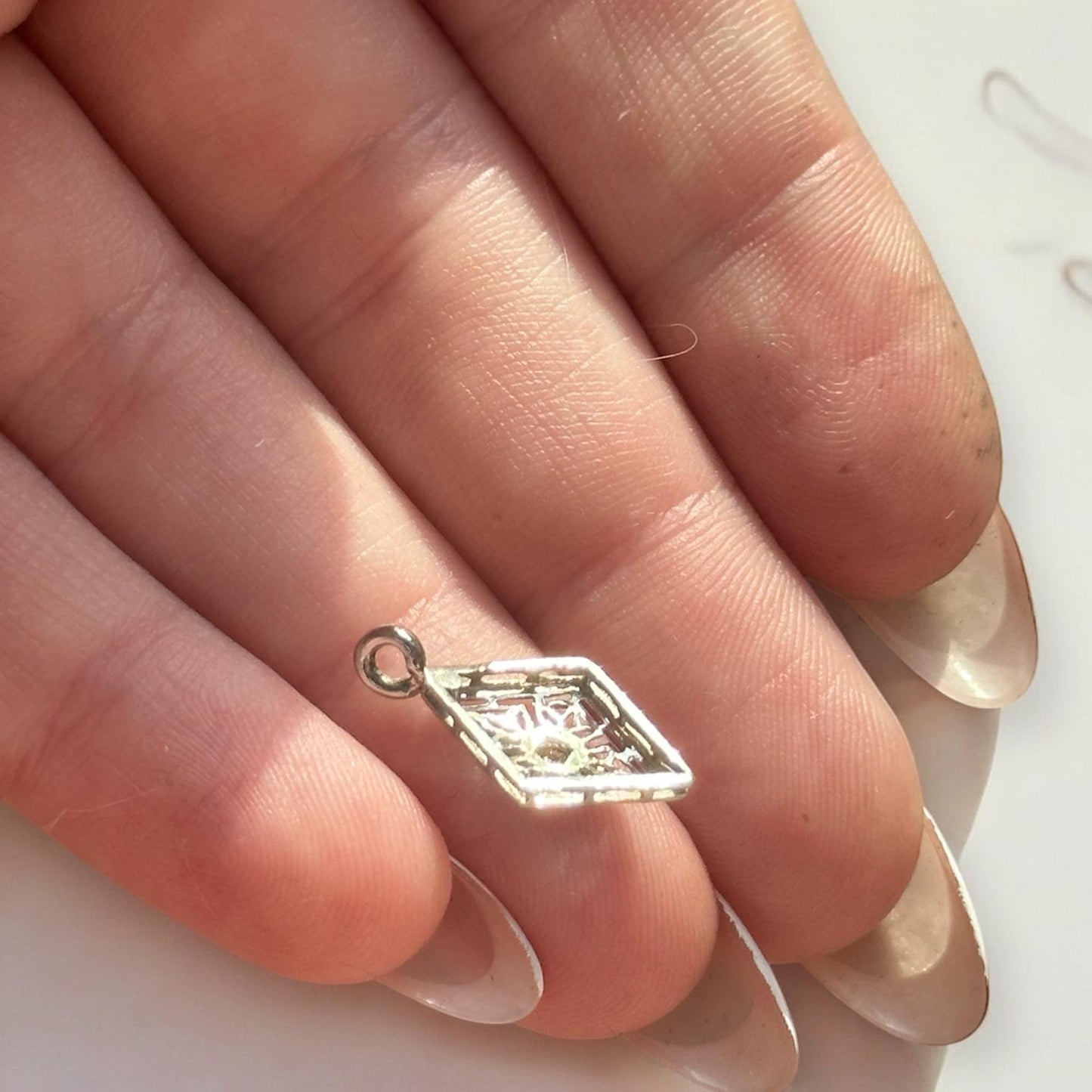 vintage 14k white gold and diamond art deco converted stick pin pendant