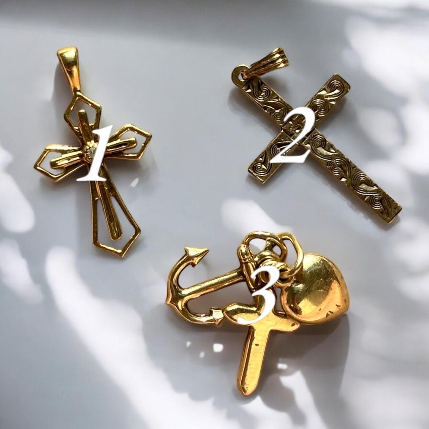 vintage 14k solid gold cross pendants