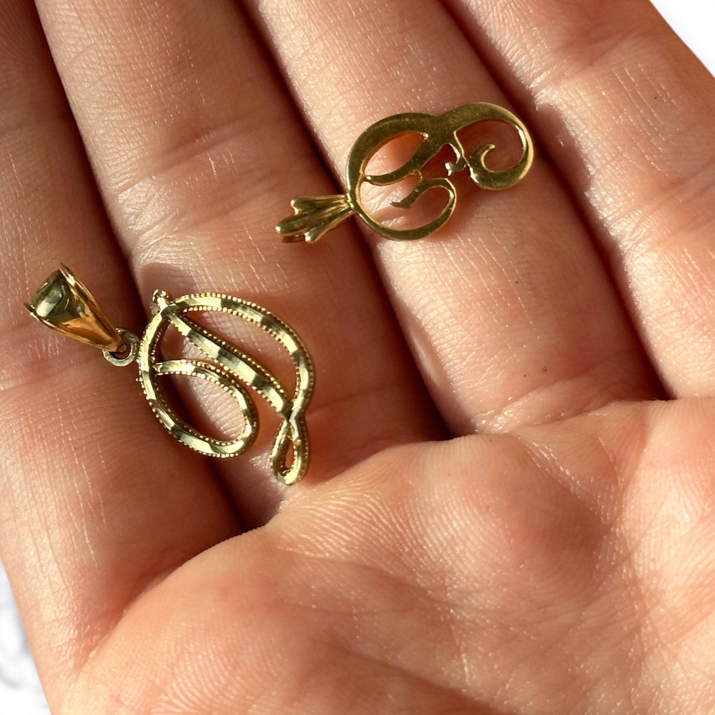 vintage 14k initial charms - D pendant and P pendant