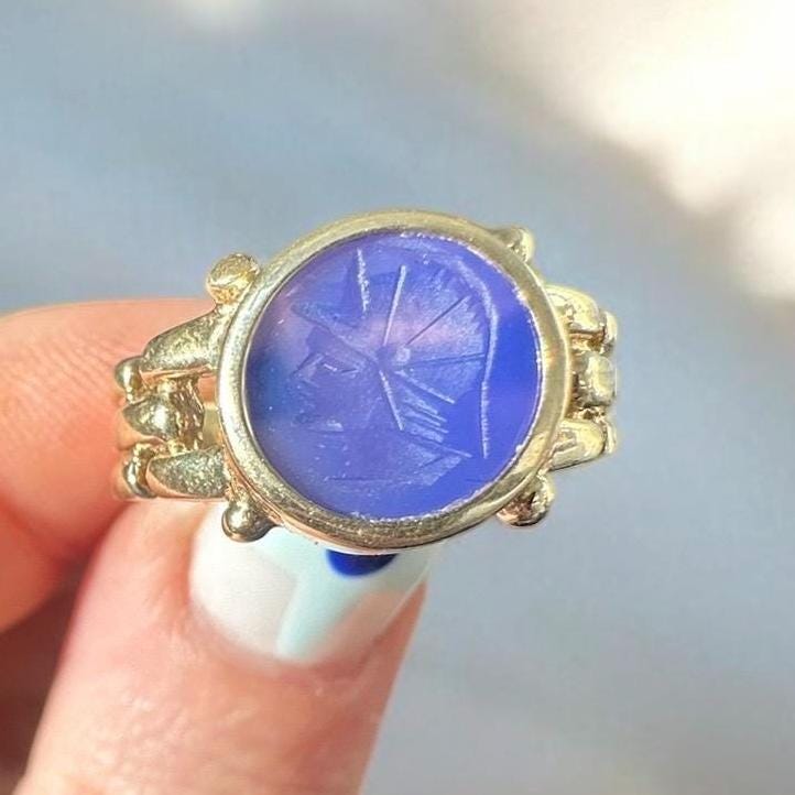 vintage 14k solid yellow gold intaglio ring circa 1980s