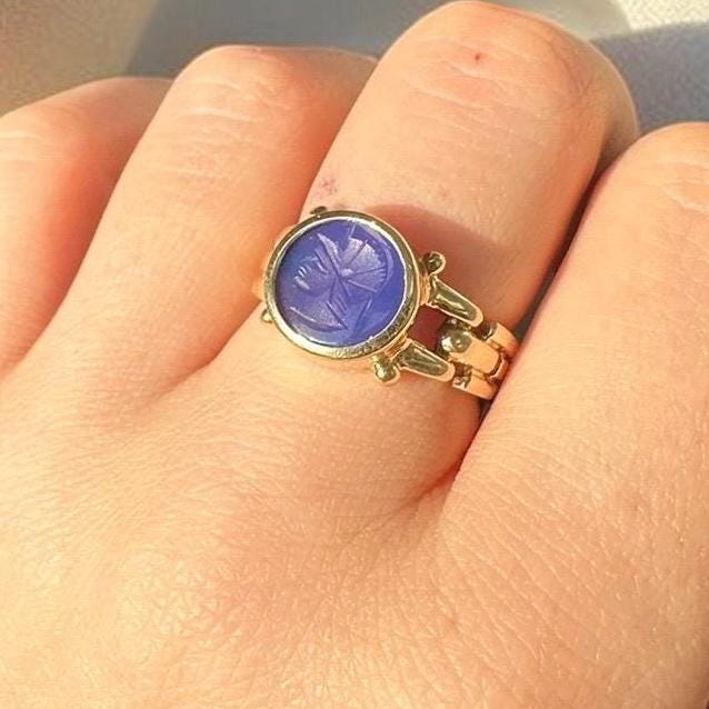 vintage 14k solid yellow gold intaglio ring circa 1980s