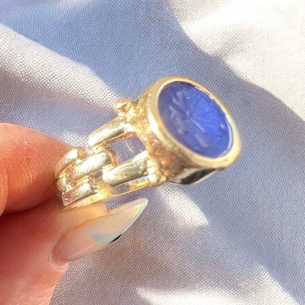vintage 14k solid yellow gold intaglio ring circa 1980s