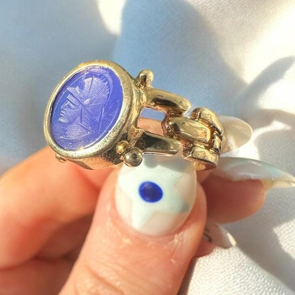 vintage 14k solid yellow gold intaglio ring circa 1980s