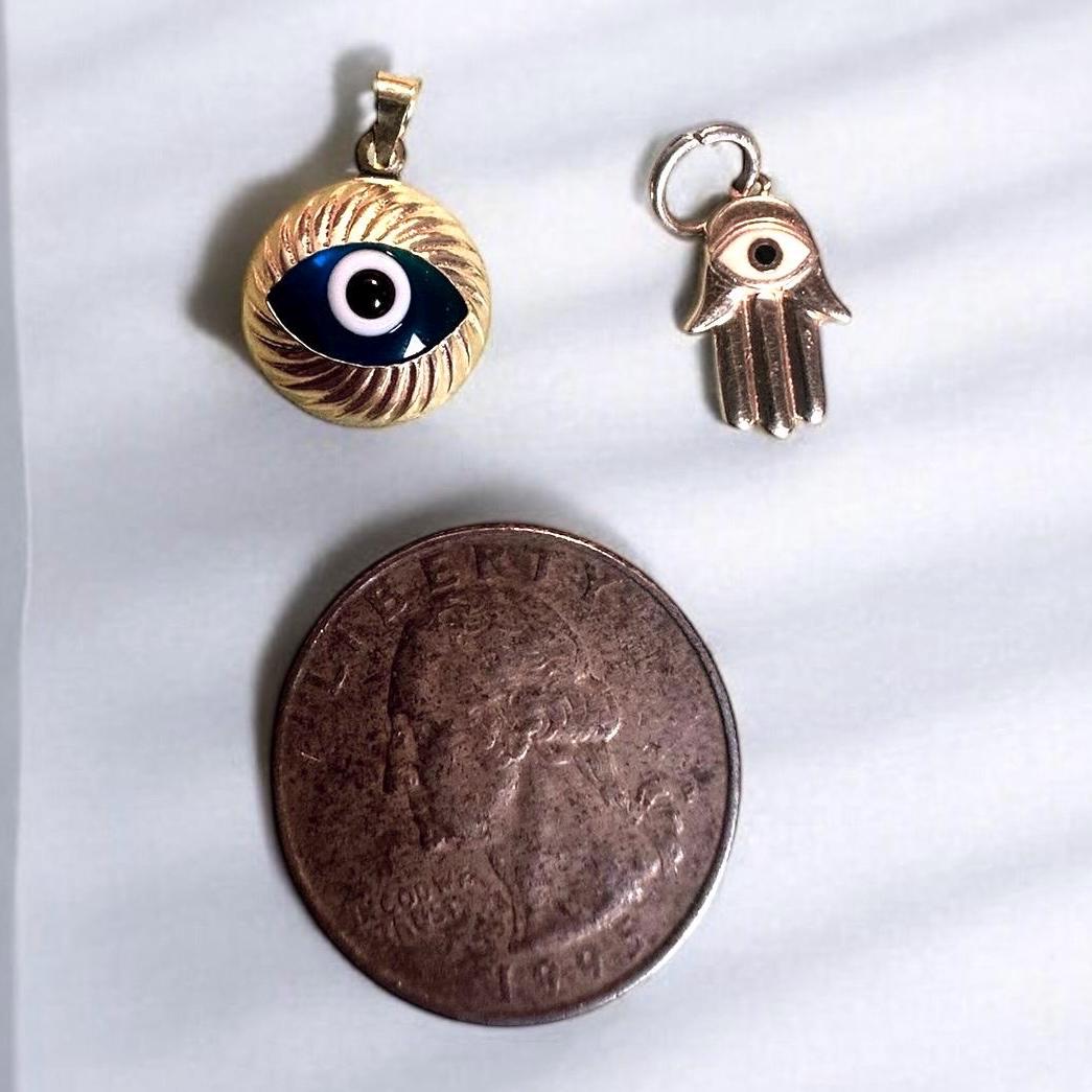 vintage solid gold evil eye charms - 14k yellow gold hamsa