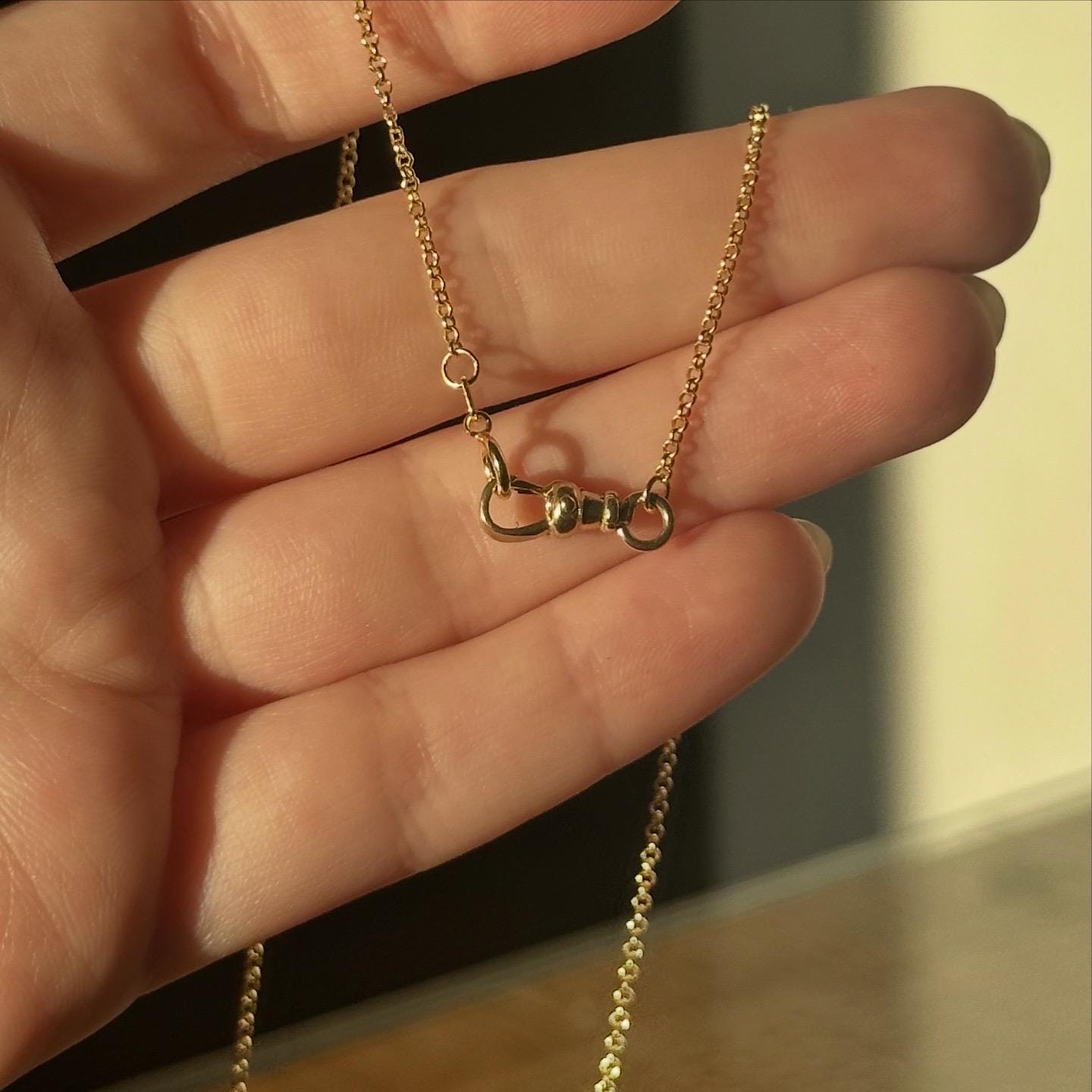 14k fob clip watch chain necklace on 16" rolo chain