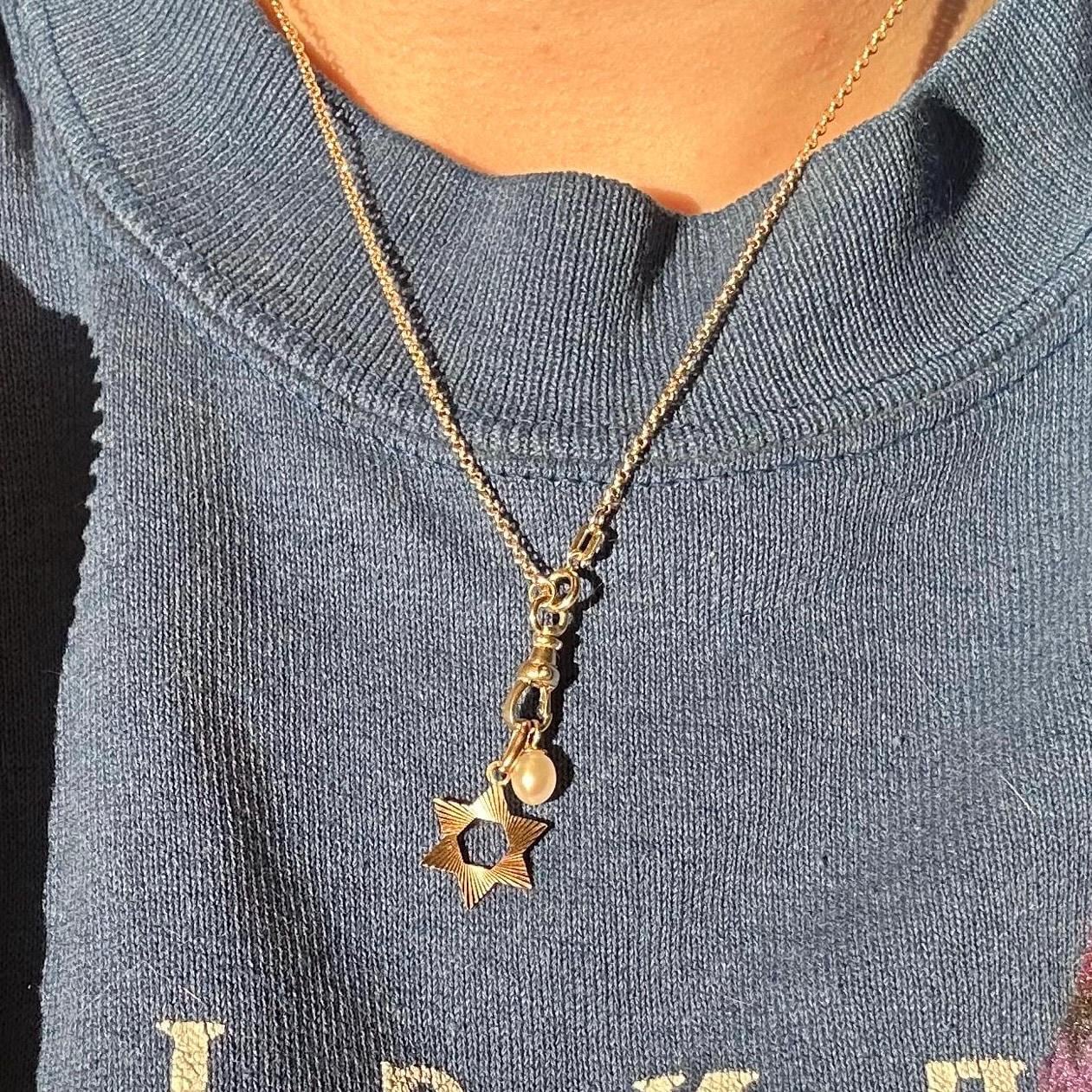 14k fob clip watch chain necklace on 16" rolo chain