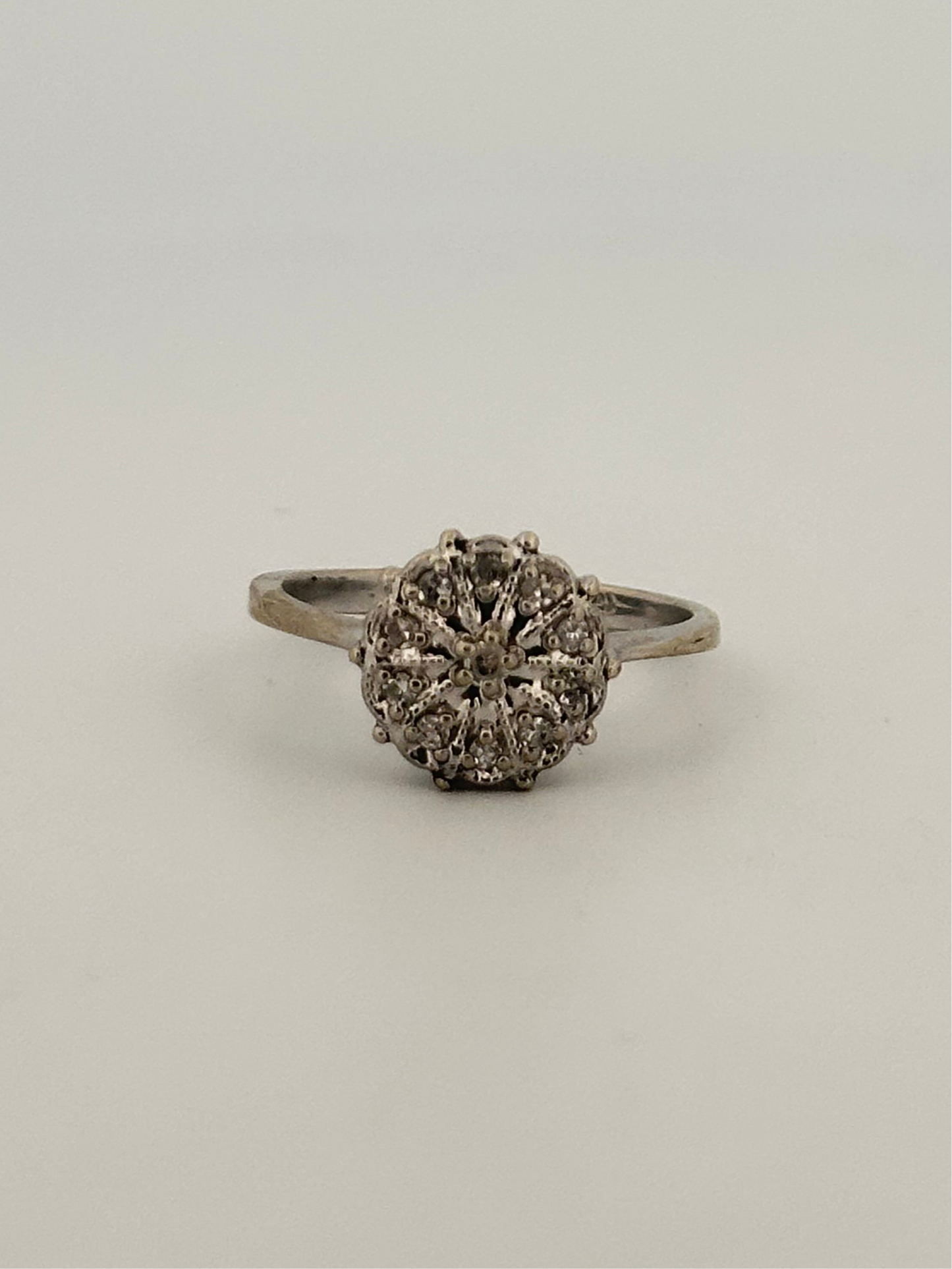 Vintage natural diamond cluster ring in 10k white gold