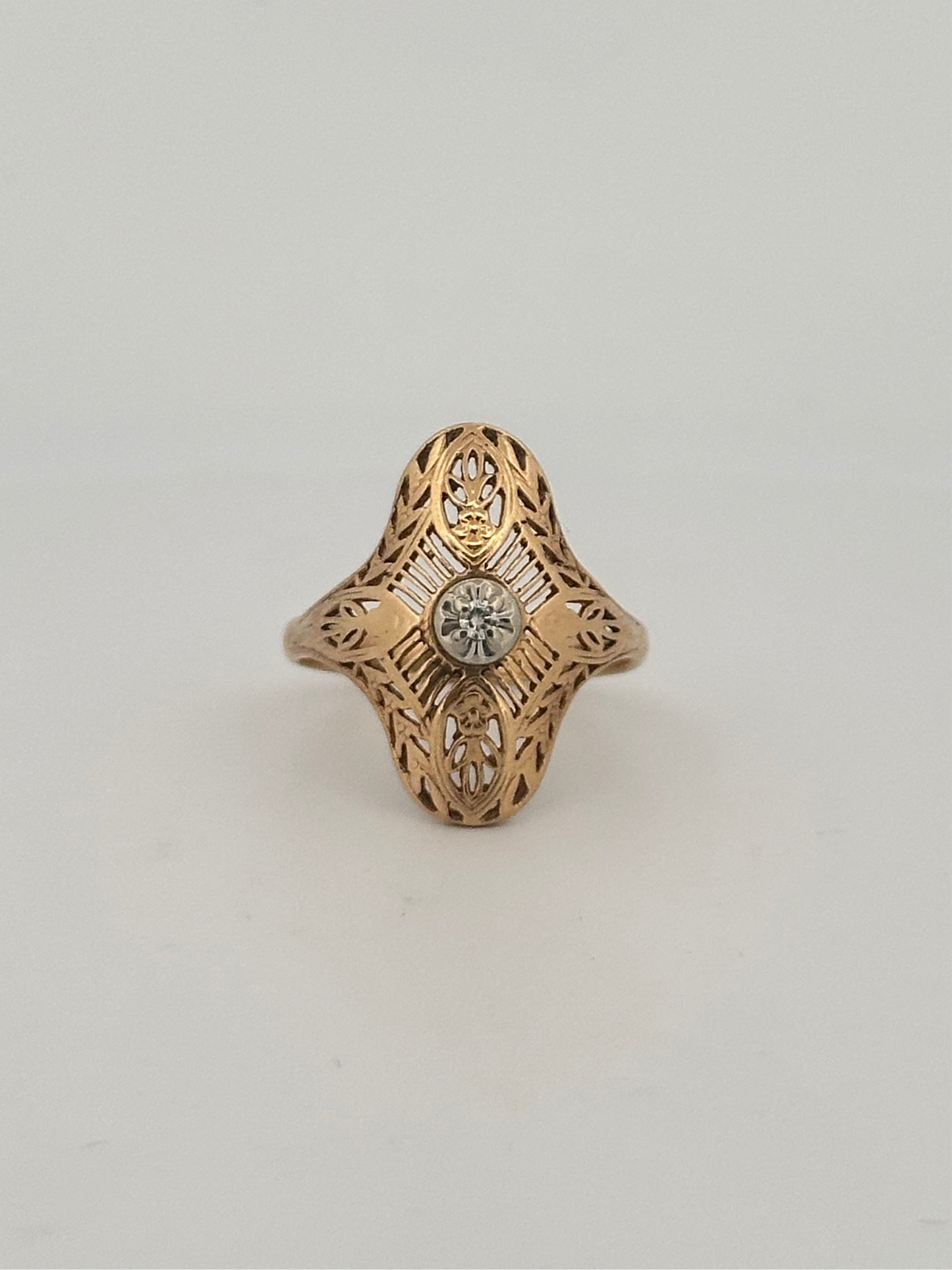 Vintage art deco shield ring in 10k yellow gold