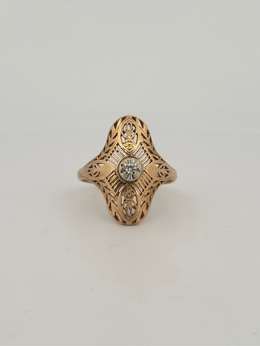 Vintage art deco shield ring in 10k yellow gold
