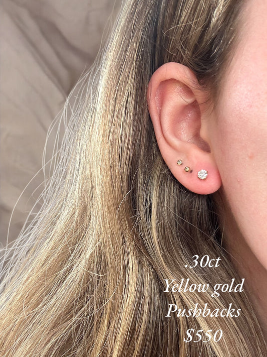 Natural diamond studs - .30ct yellow gold pushbacks