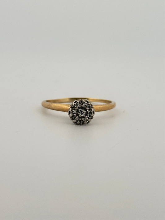 Vintage natural diamond cluster ring in 10k yellow gold