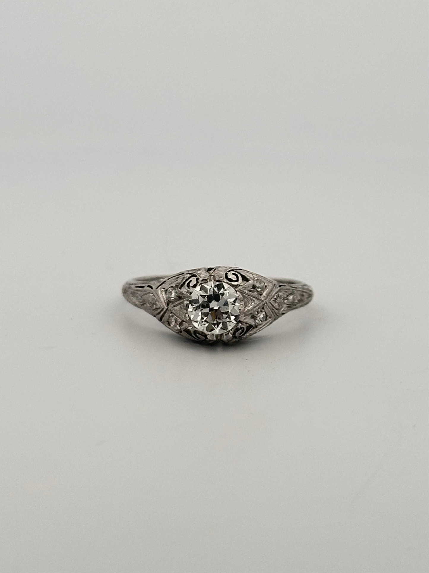 Antique art deco platinum old European cut diamond ring