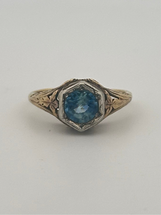 Antique Victorian Ceylon sapphire solitaire ring in 14k gold
