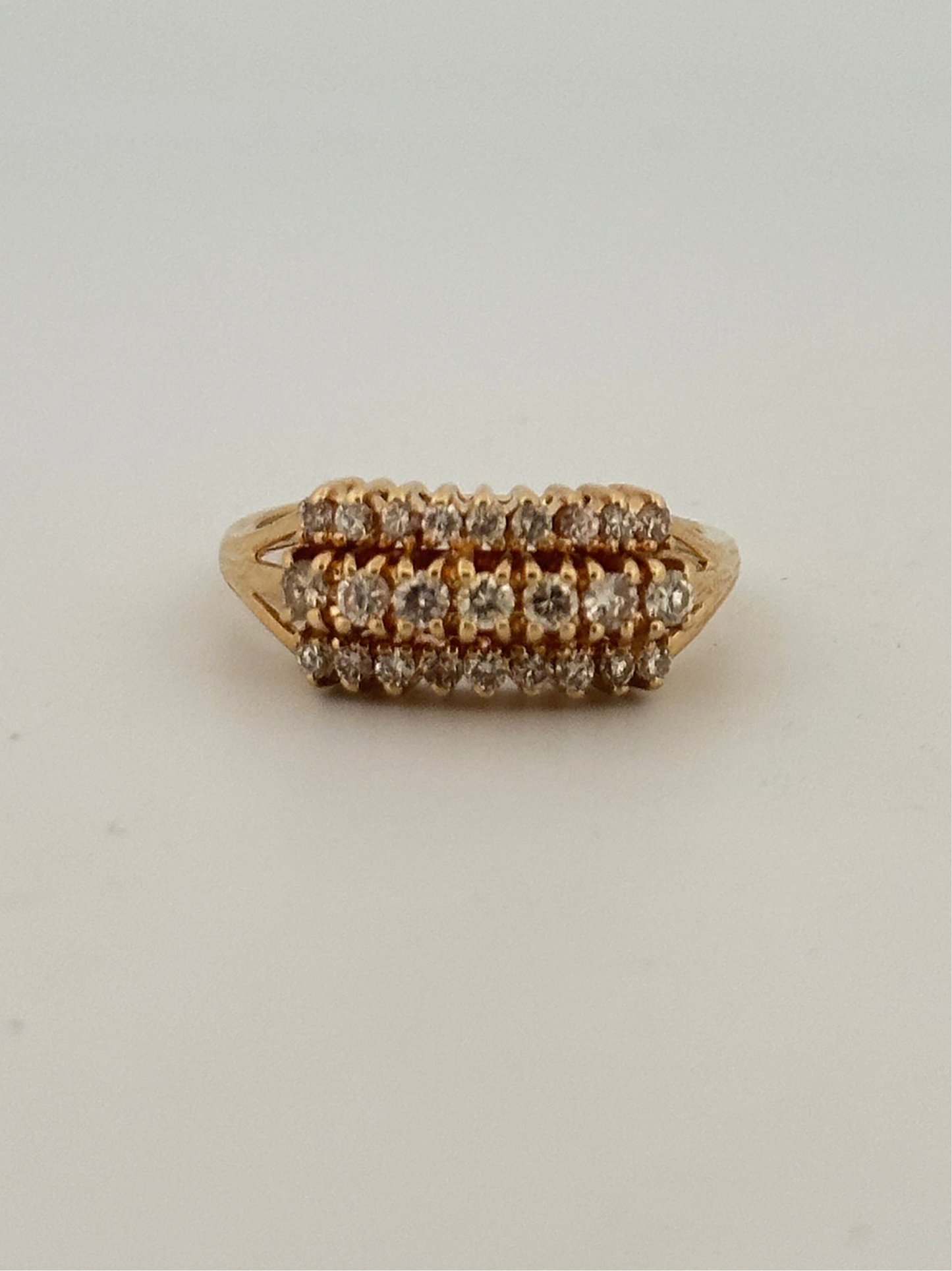 Vintage natural diamond triple row band in 14k yellow gold
