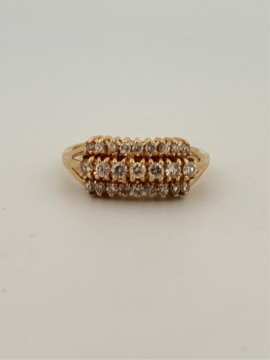 Vintage natural diamond triple row band in 14k yellow gold