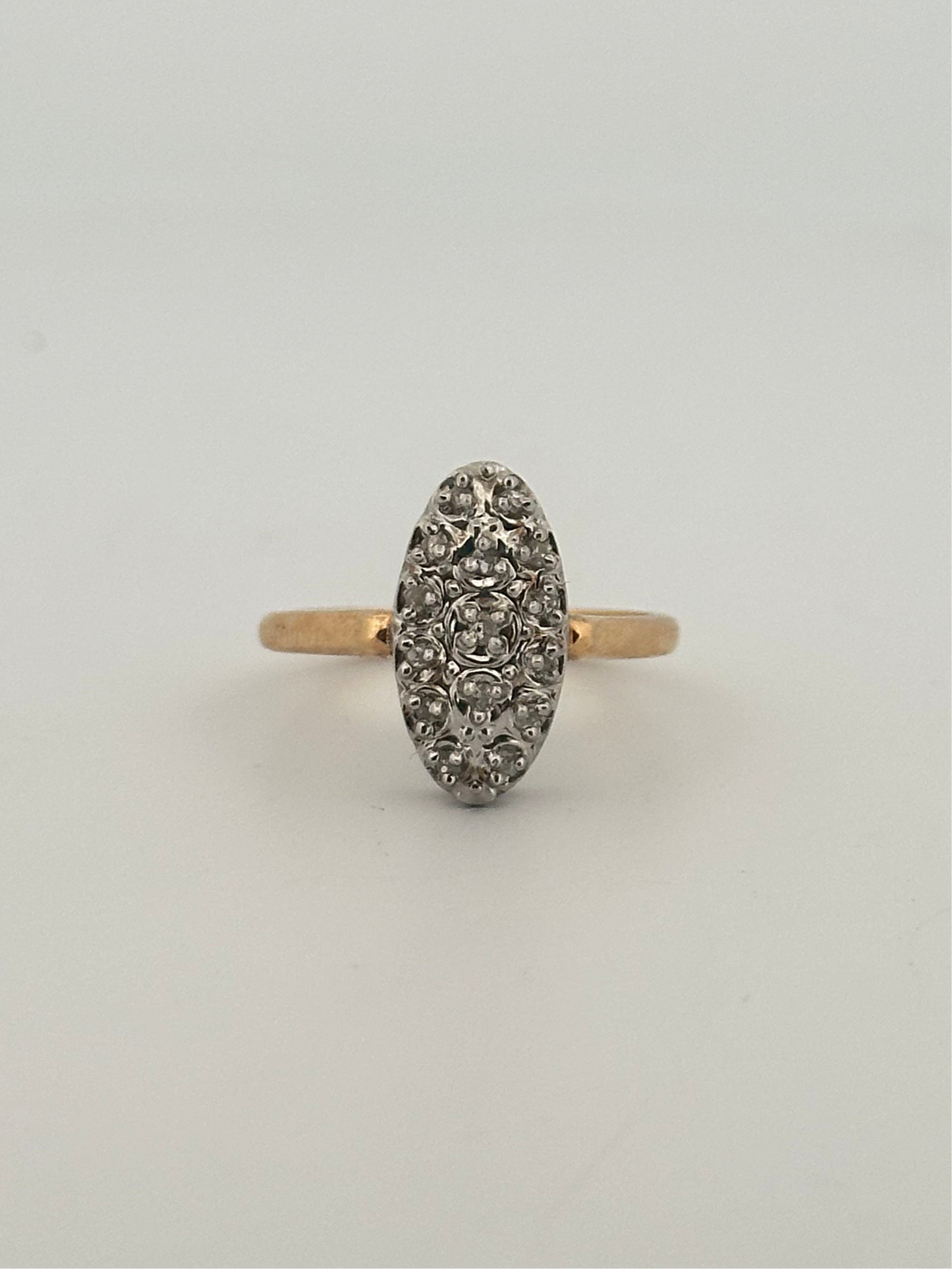 Antique Victorian natural diamond navette ring in 14k gold