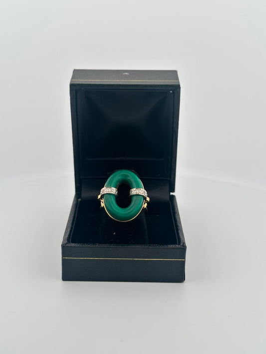 Vintage 1960s malachite and diamond cocktail ring