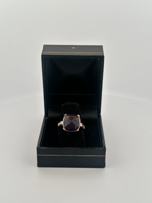 Antique Victorian amethyst ring with diamond accents in 10k