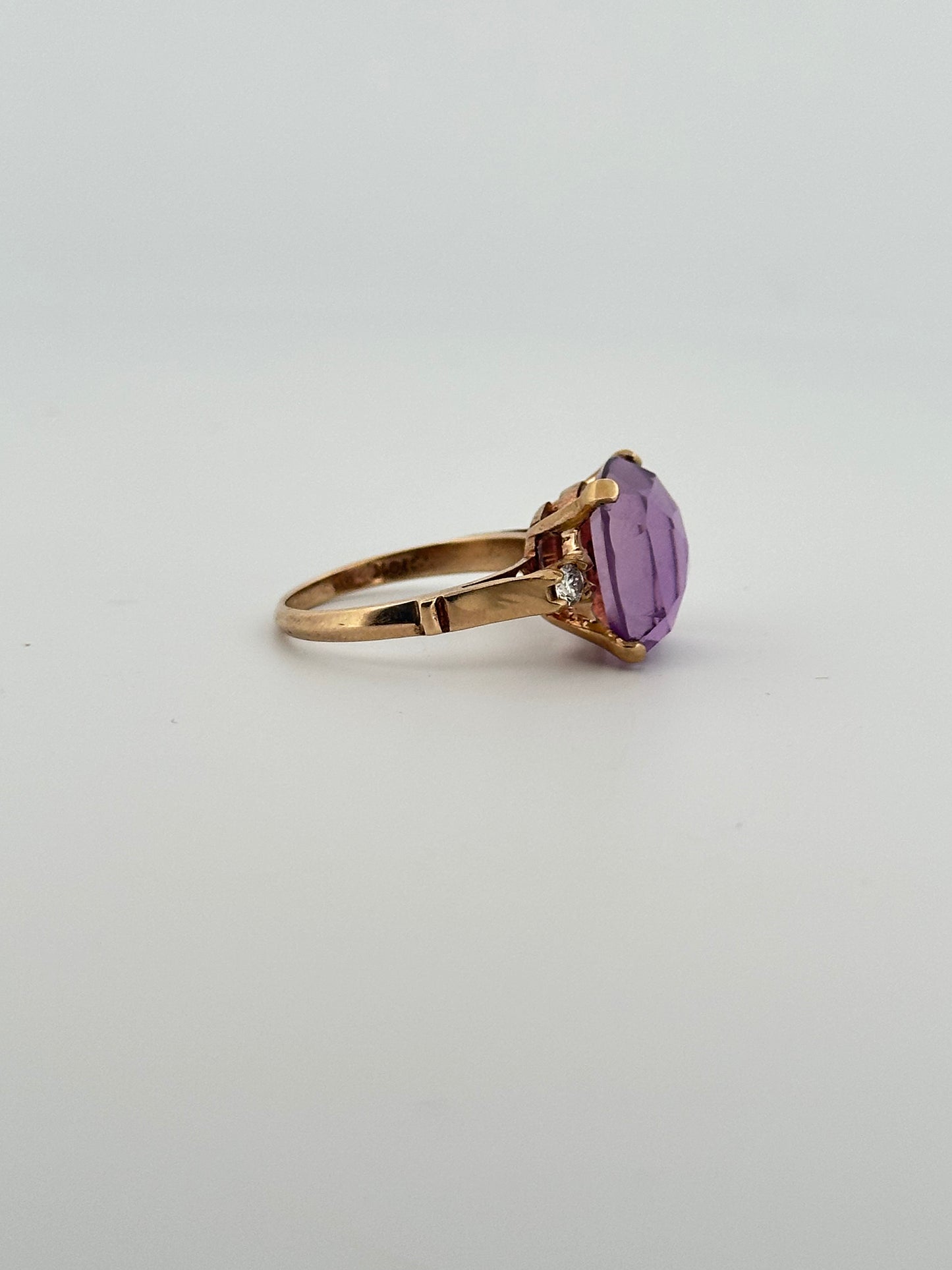 Antique Victorian amethyst ring with diamond accents in 10k