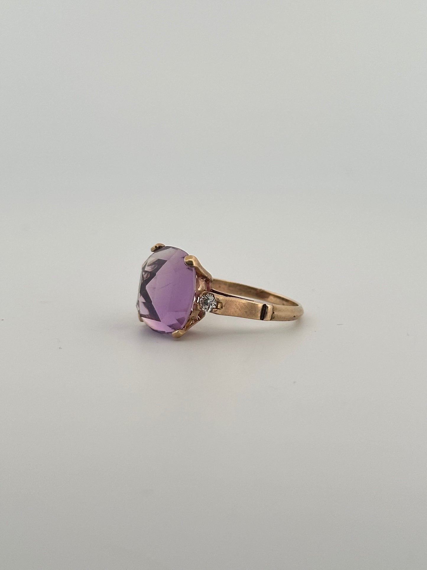 Antique Victorian amethyst ring with diamond accents in 10k