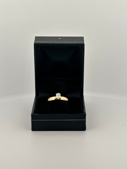 Vintage natural cut oval diamond solitaire ring on thick 14k yellow gold band