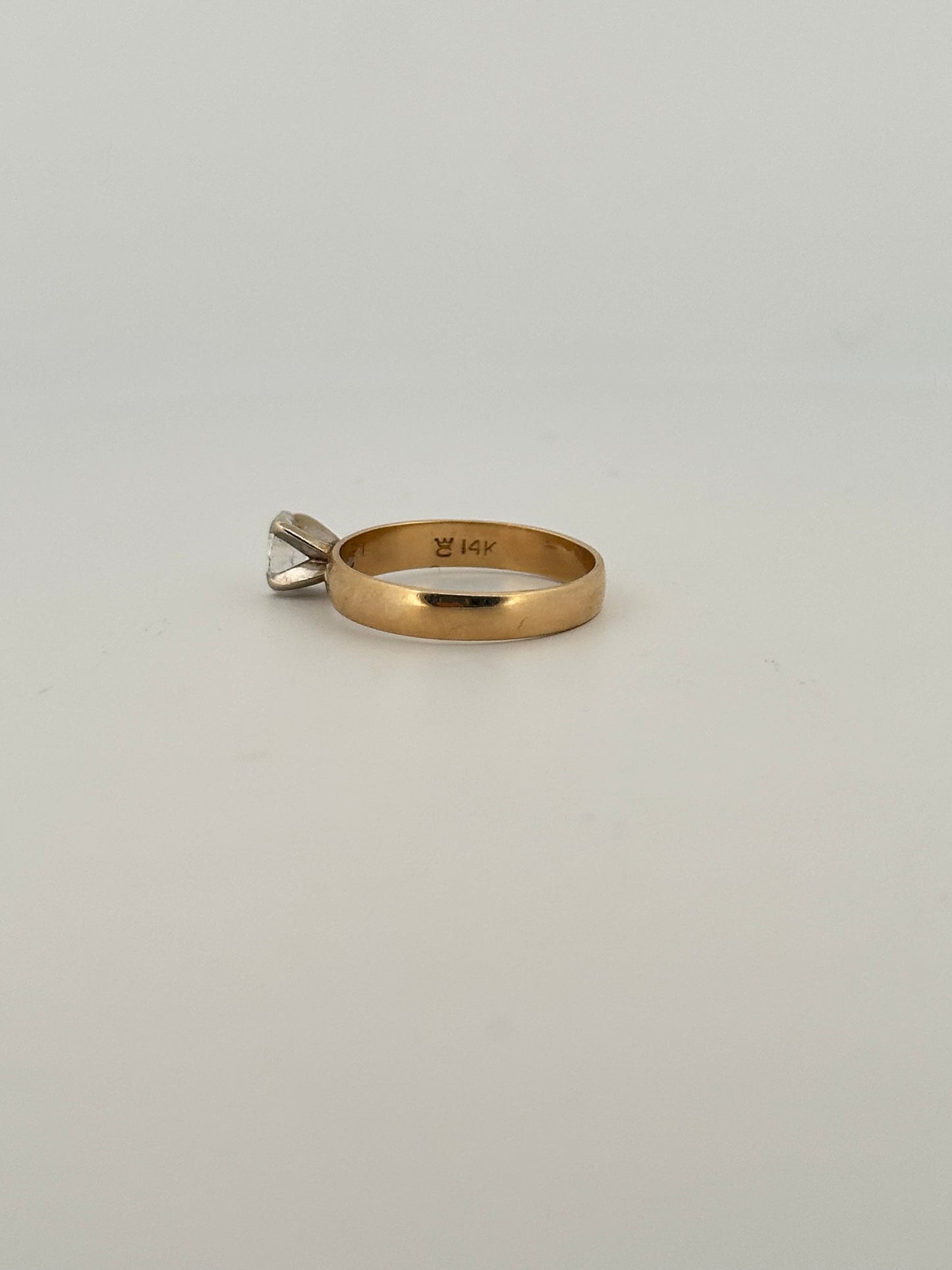 Vintage natural cut oval diamond solitaire ring on thick 14k yellow gold band