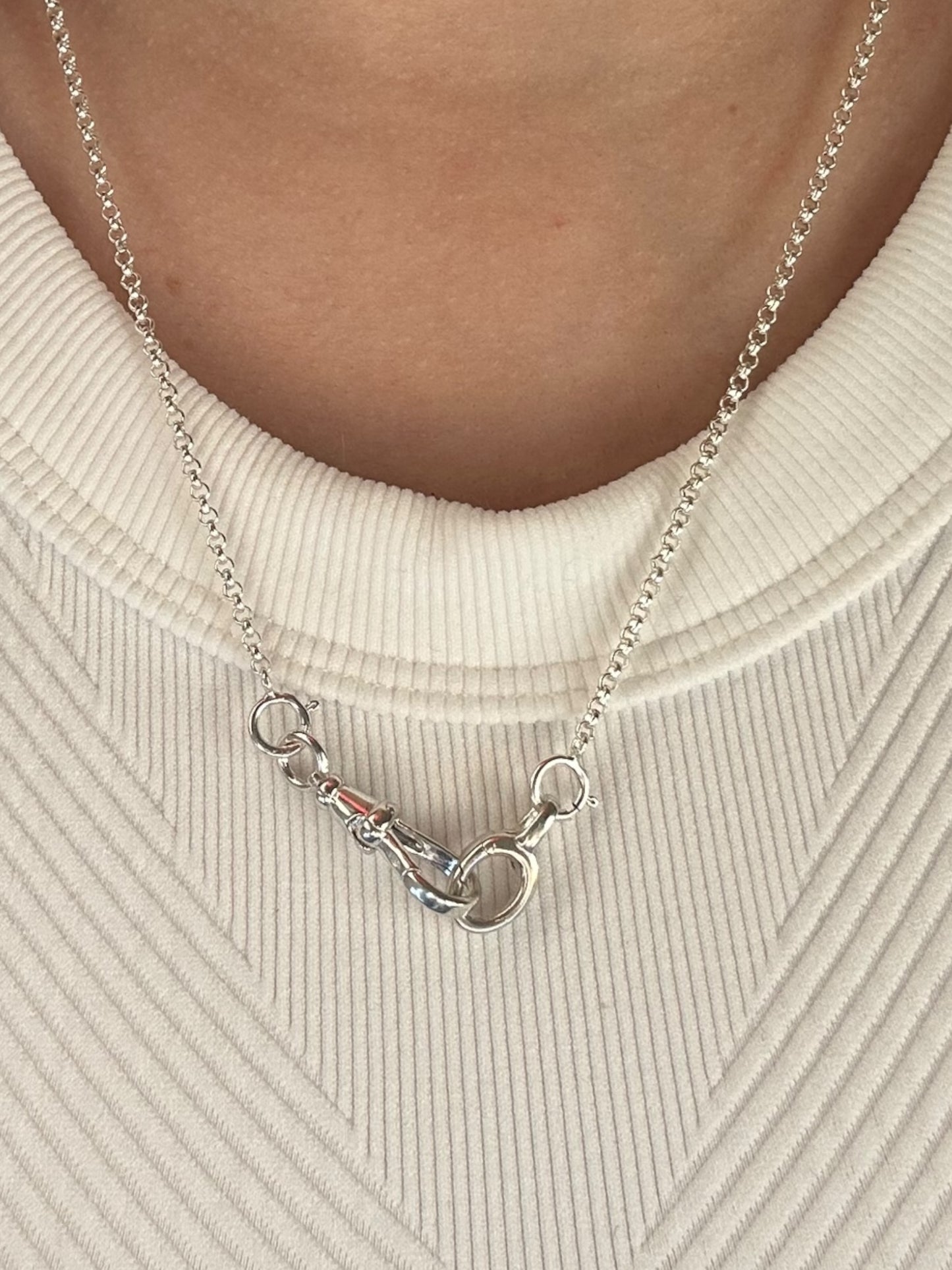 Fob clip charm holder necklace in 925 Sterling silver