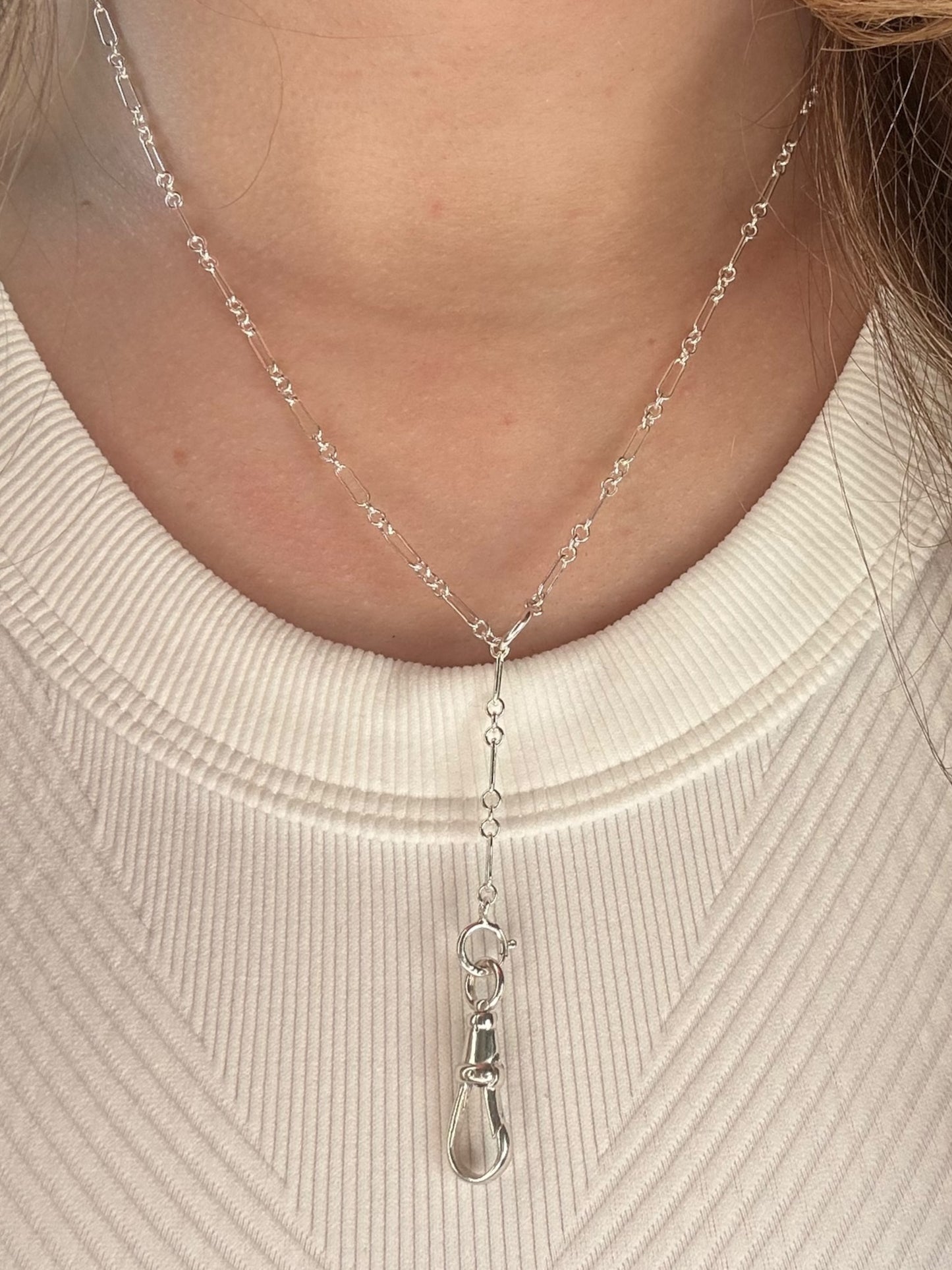 Fob clip charm holder necklace in 925 Sterling silver