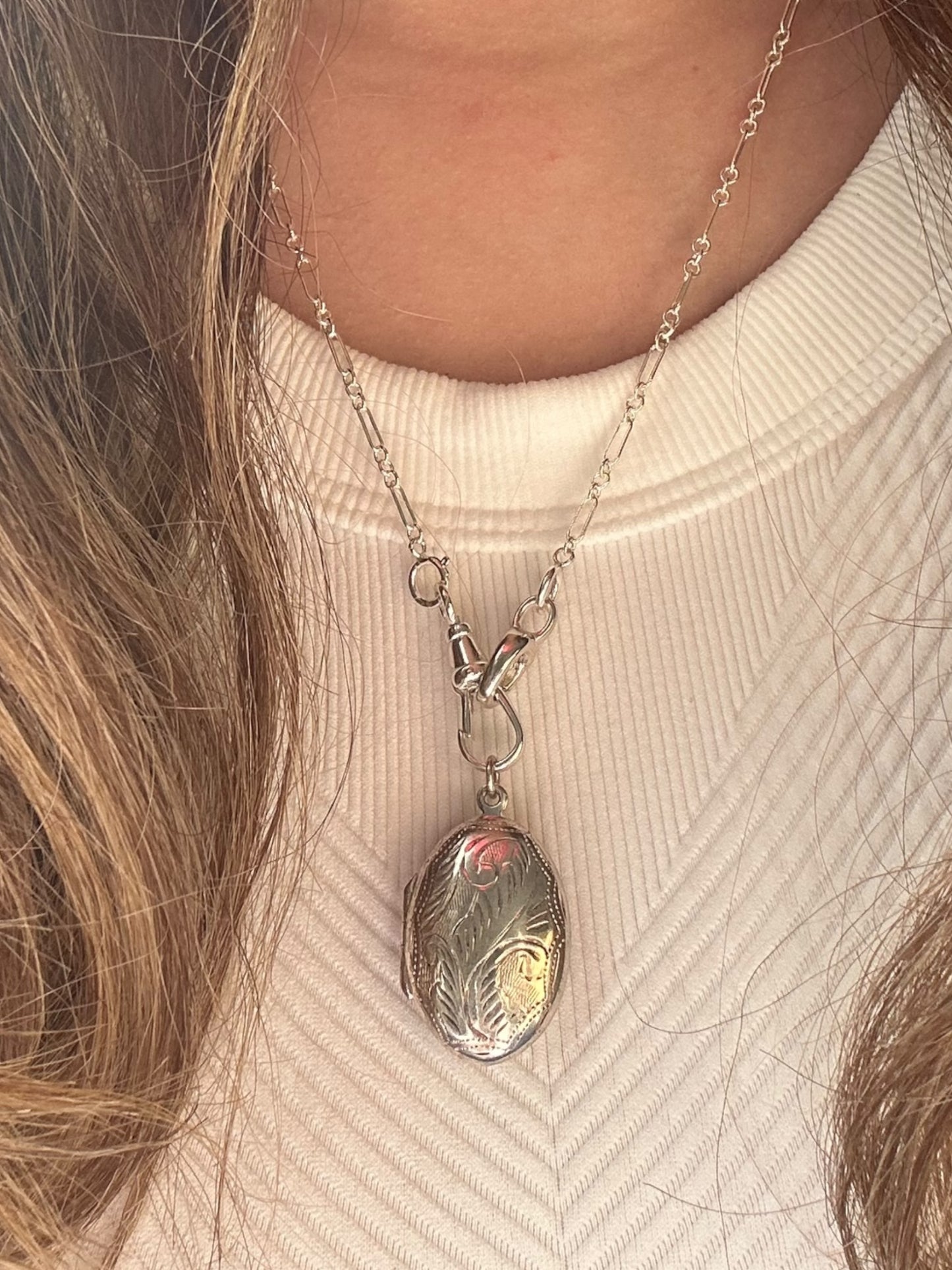 Fob clip charm holder necklace in 925 Sterling silver