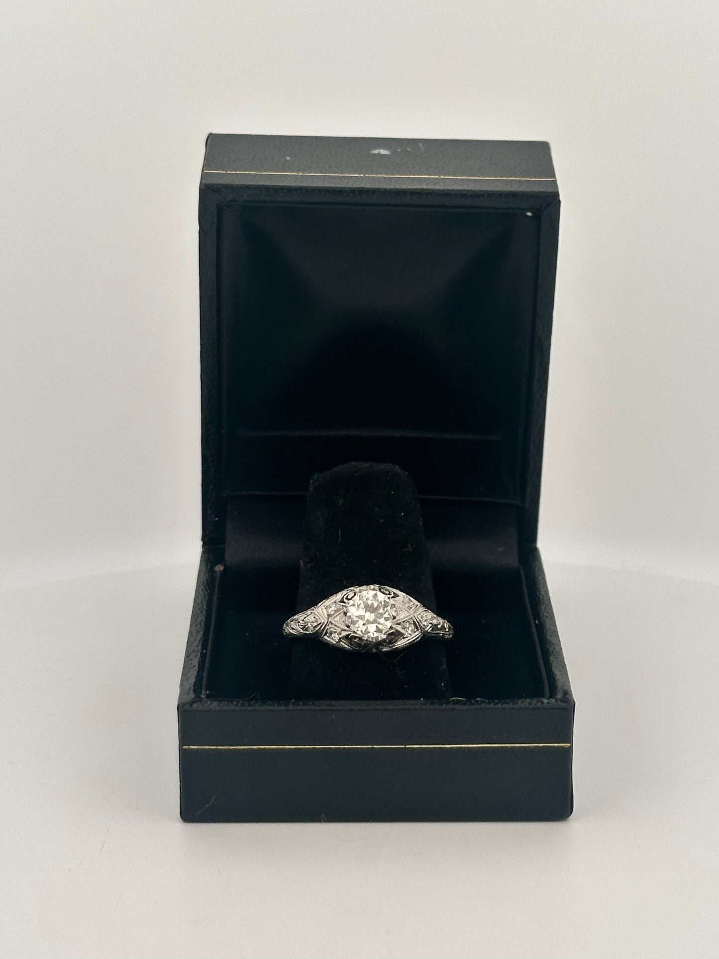 Antique art deco platinum old European cut diamond ring