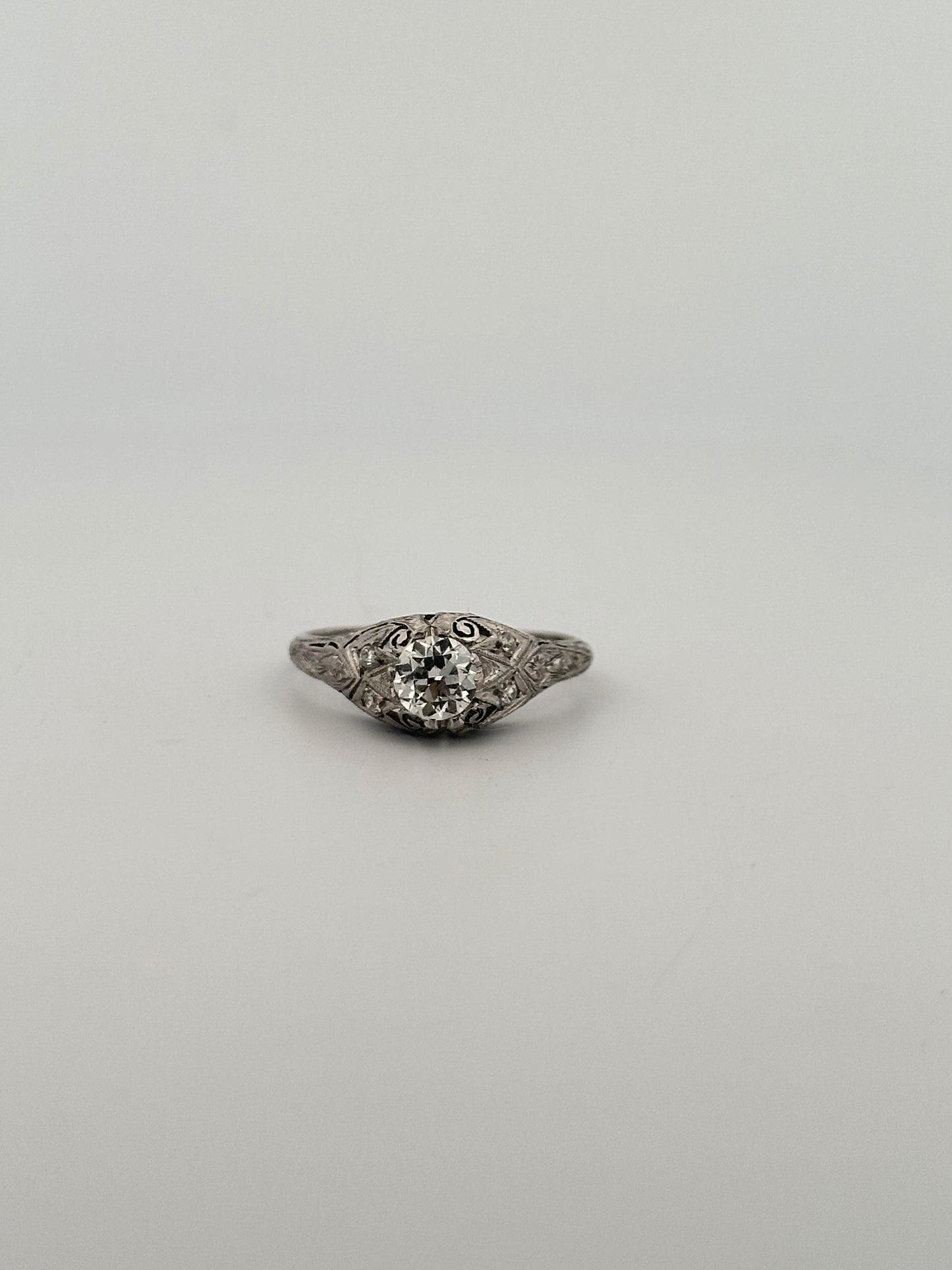 Antique art deco platinum old European cut diamond ring