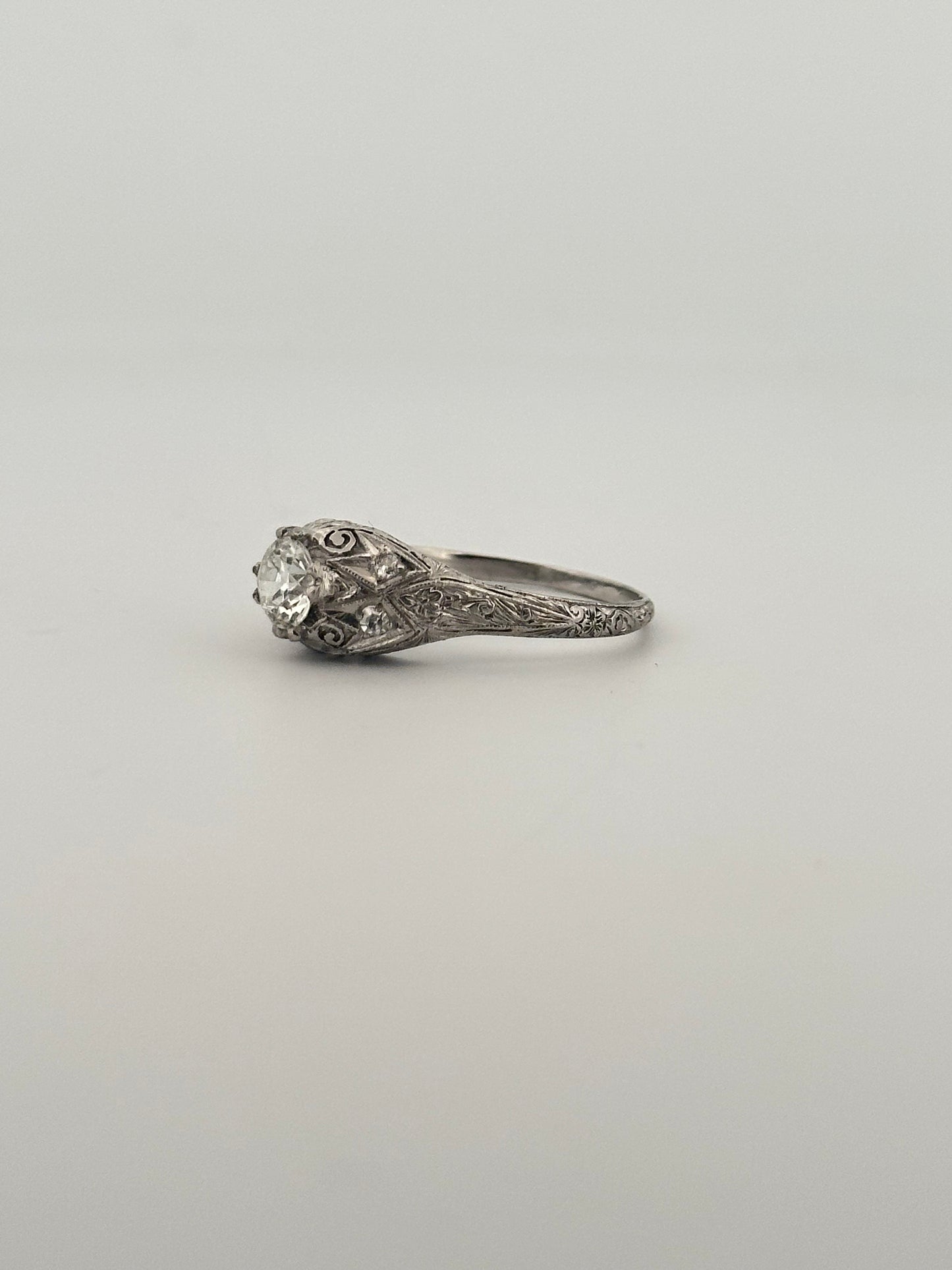Antique art deco platinum old European cut diamond ring
