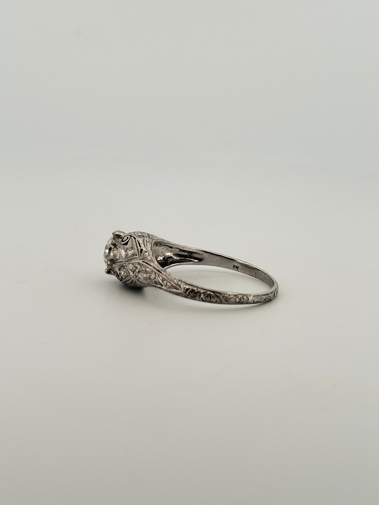 Antique art deco platinum old European cut diamond ring